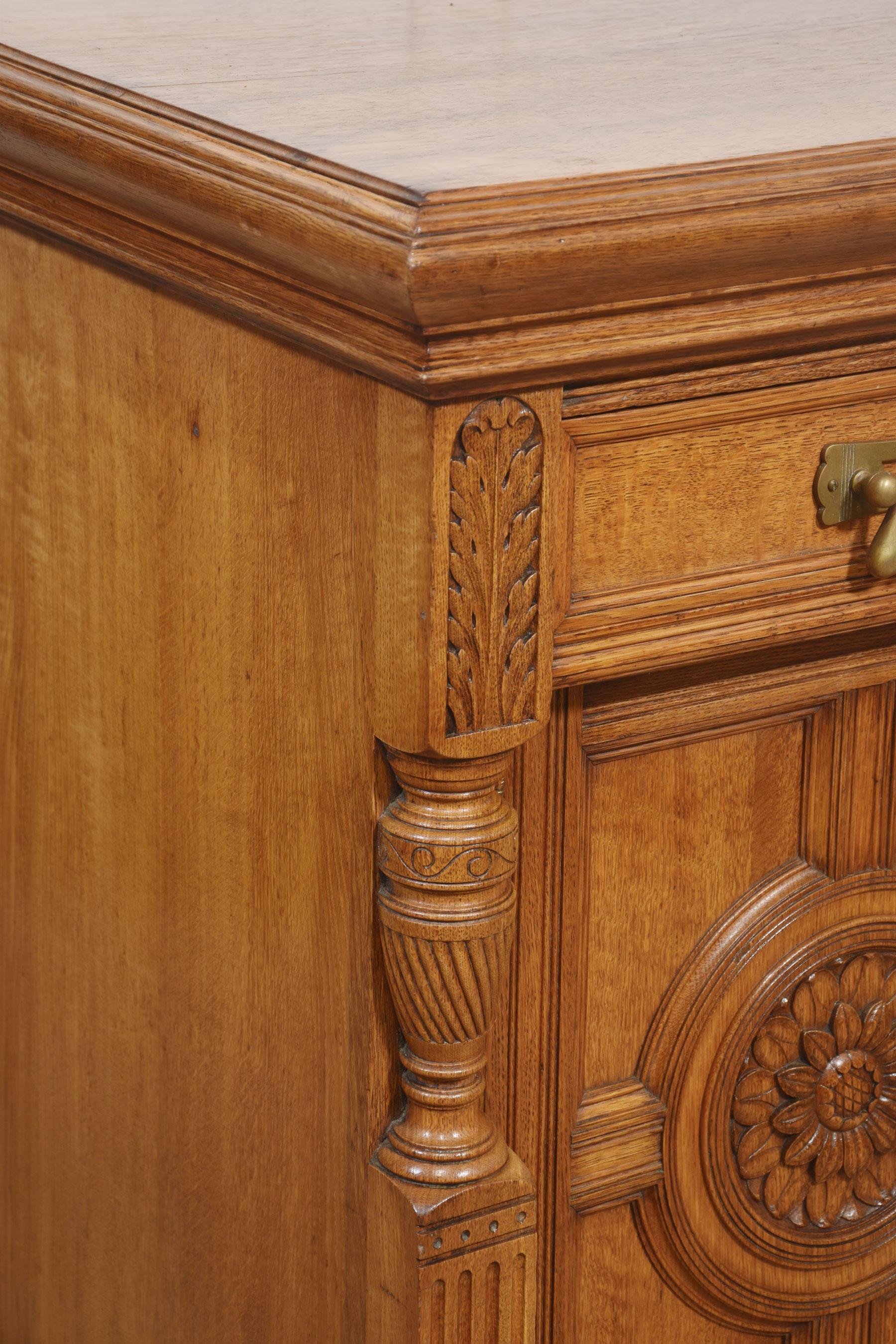 Carved oak two door sideboard by Maple and Co For Sale 7