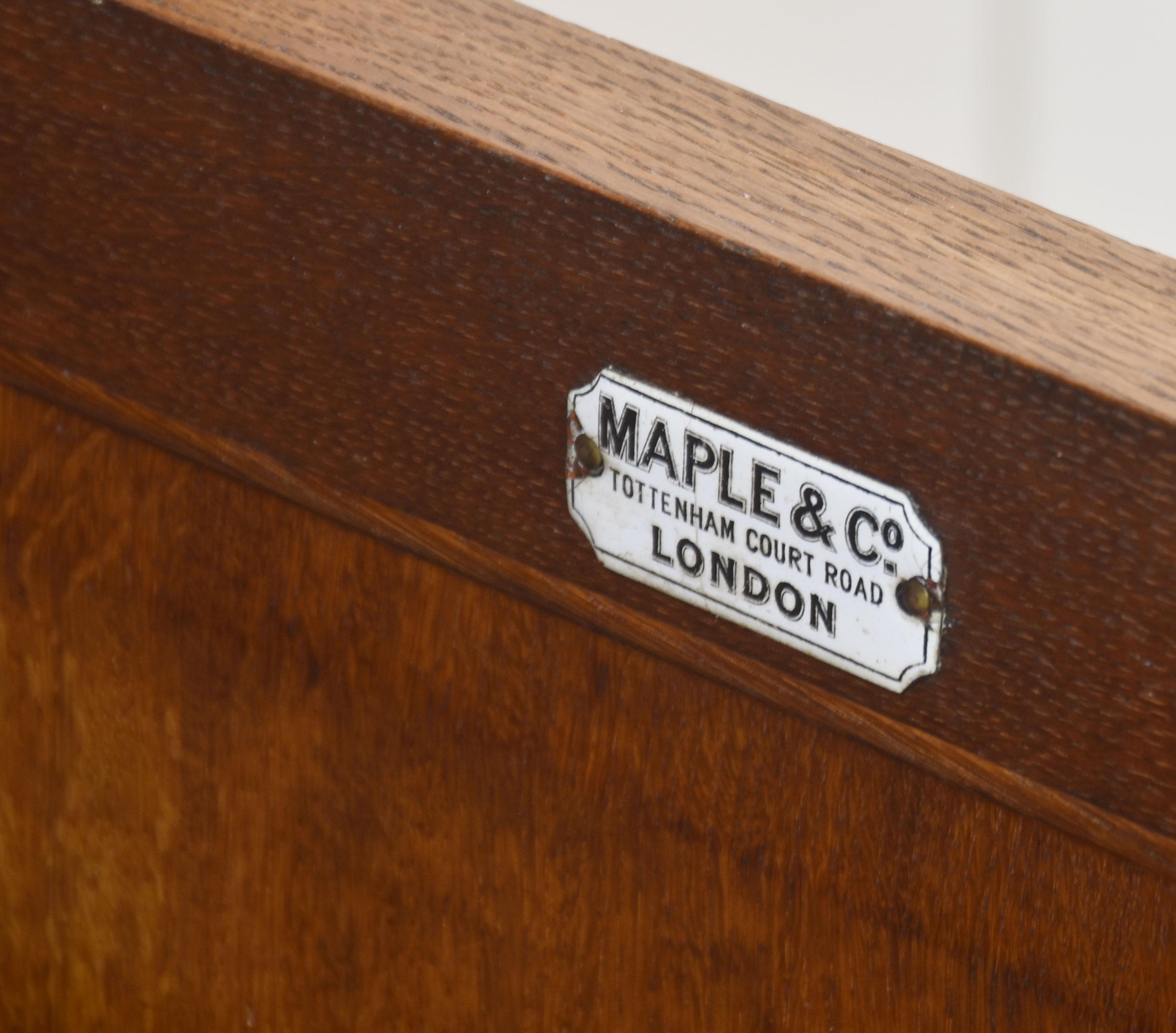 Carved oak two door sideboard by Maple and Co For Sale 1