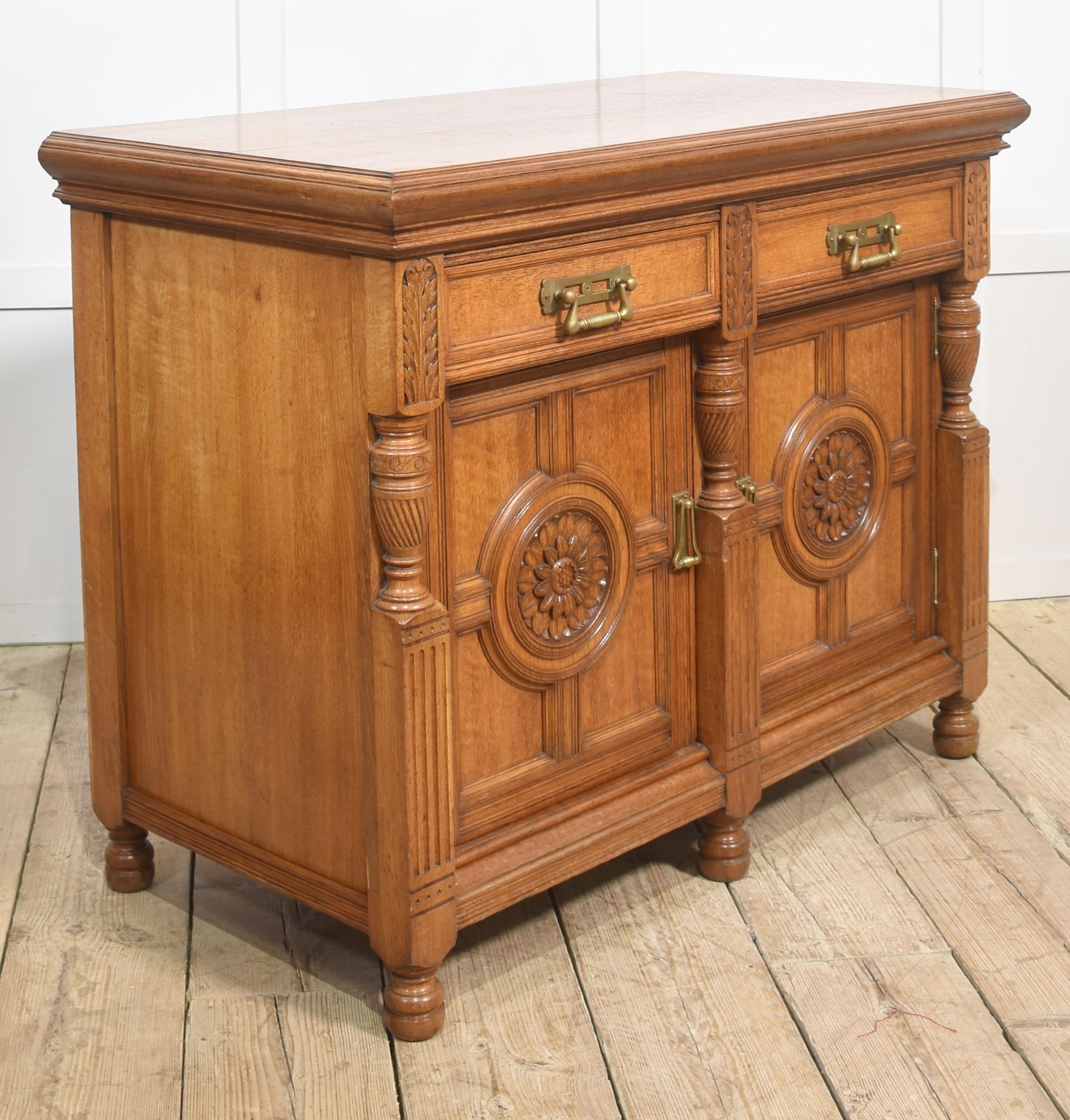 Carved oak two door sideboard by Maple and Co For Sale 3