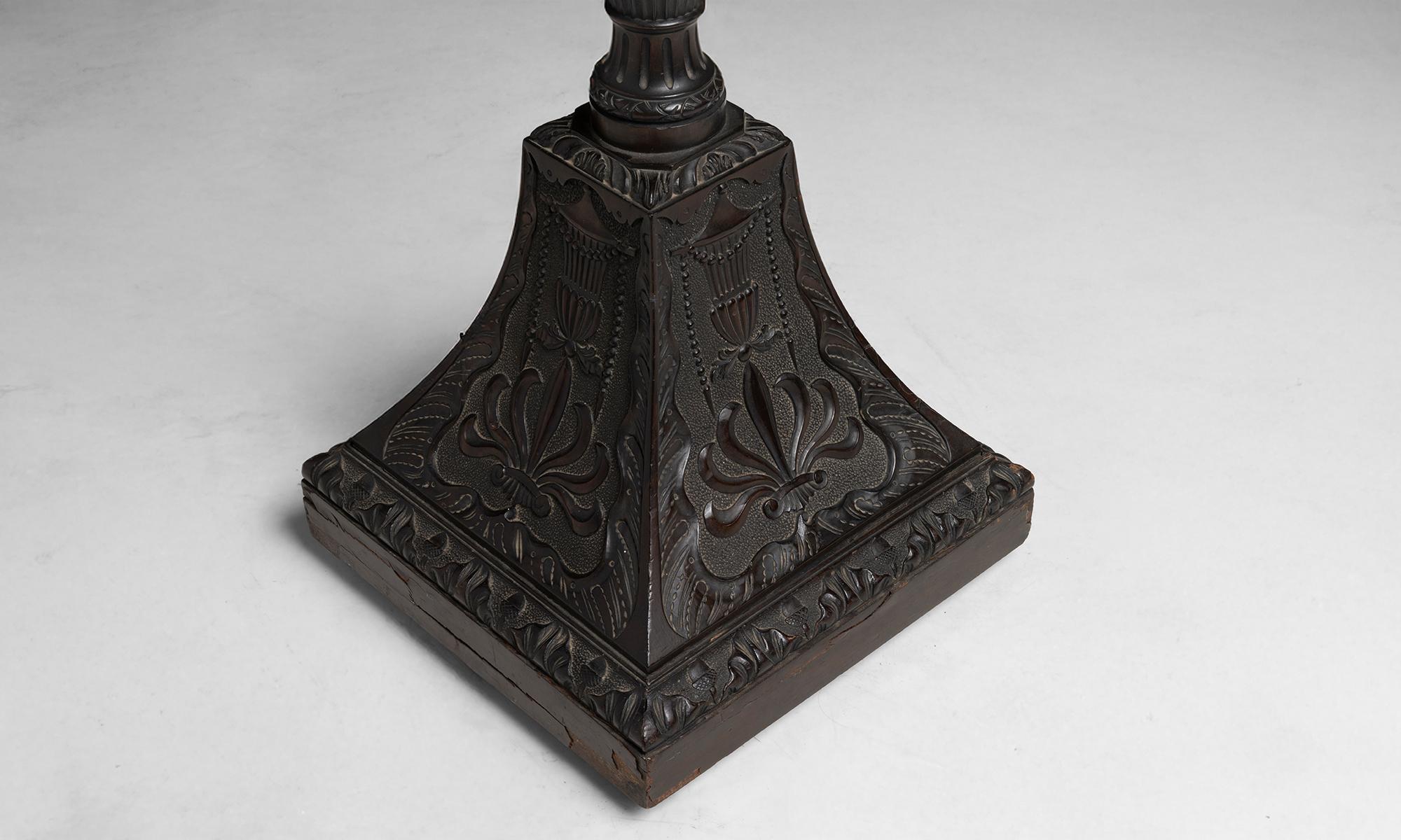 Carved Oak & Vellum Floor Lamp, France circa 1920 For Sale 1