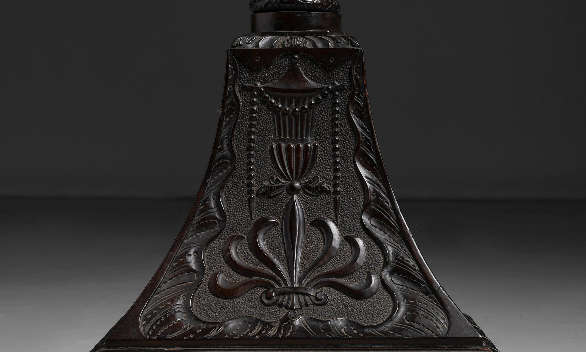 Carved Oak & Vellum Floor Lamp, France circa 1920 For Sale 2