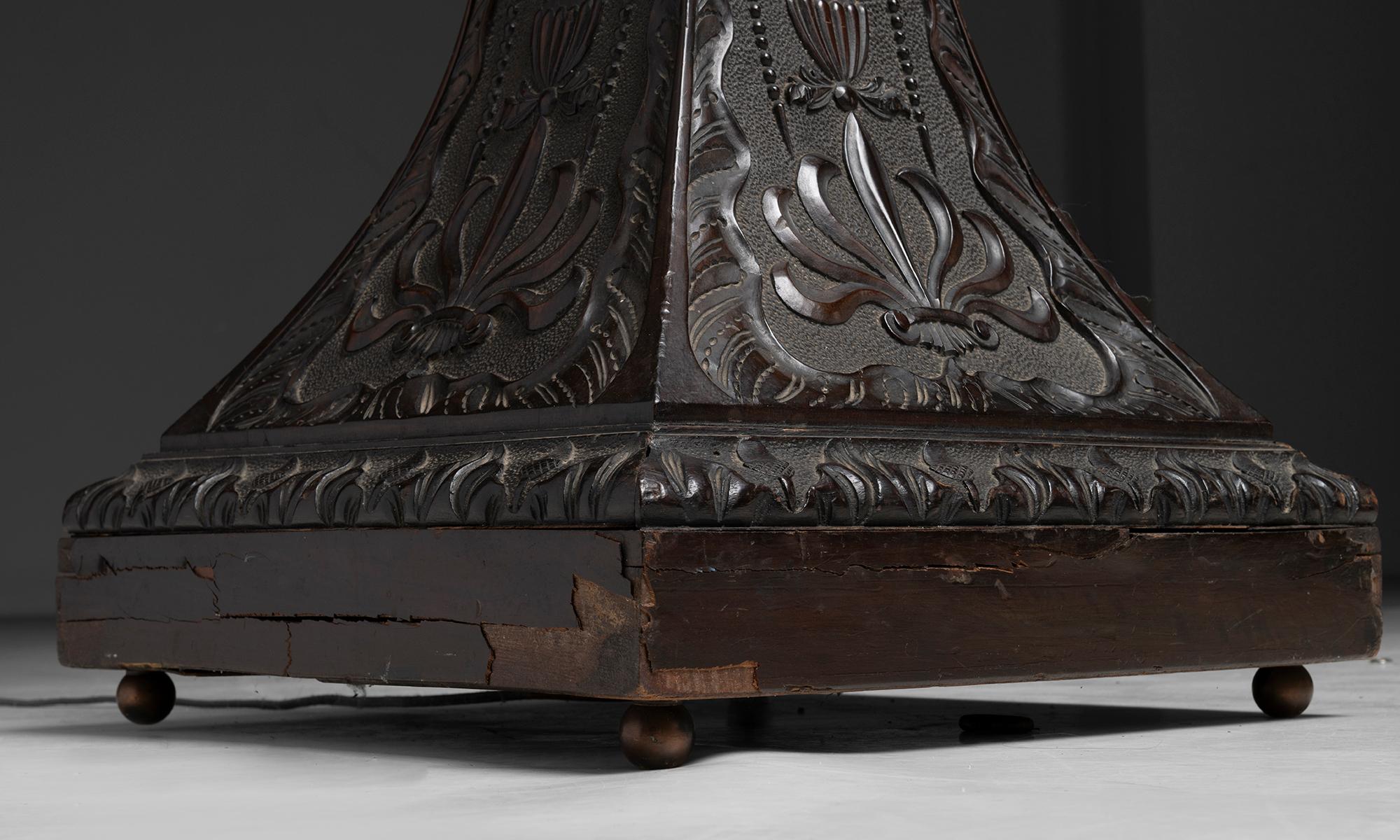 Carved Oak & Vellum Floor Lamp, France circa 1920 For Sale 3