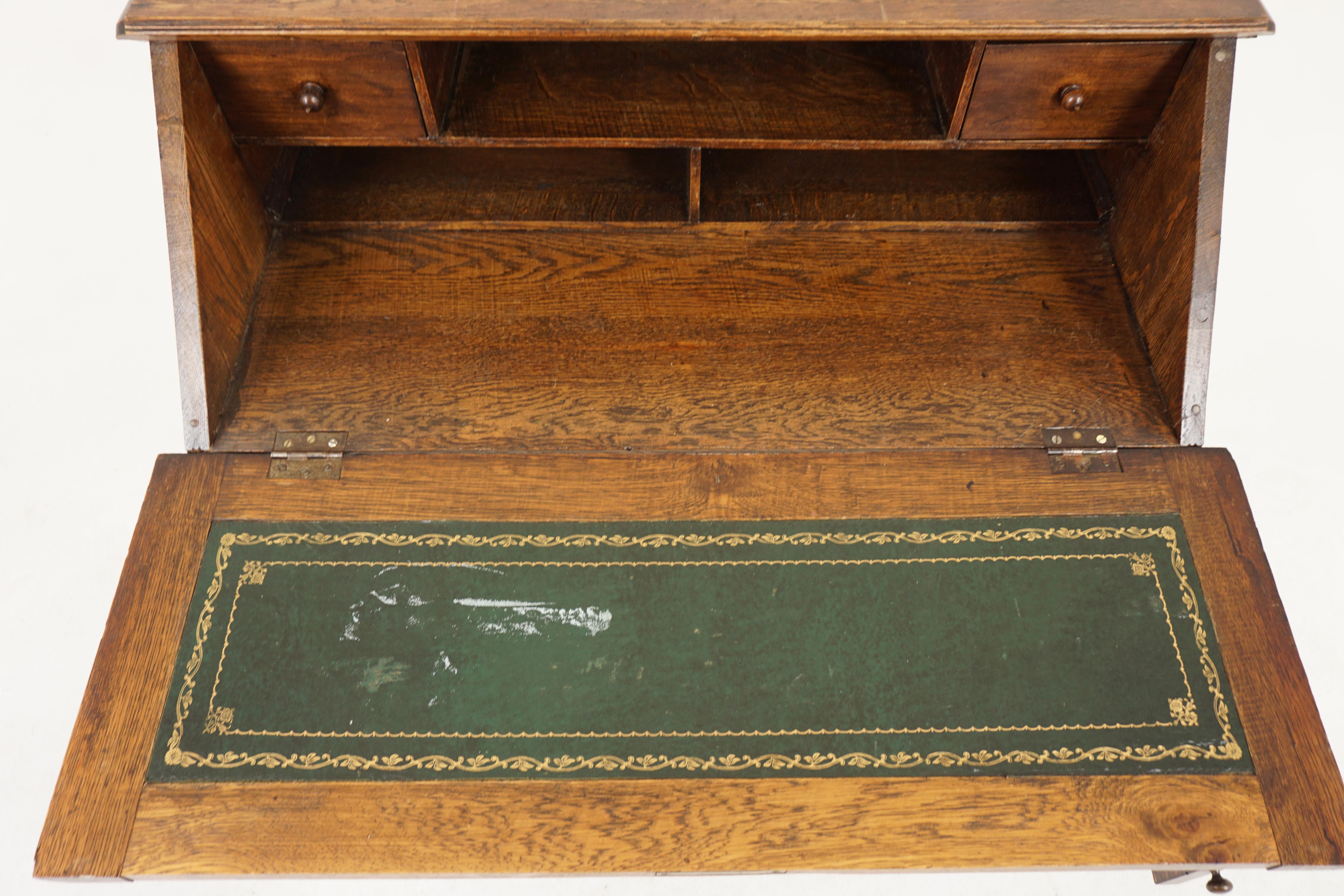 Carved Oak Victorian Green Man Fall Front Desk Bureau, Scotland 1880, H1170  In Good Condition In Vancouver, BC