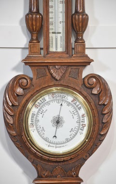 Barómetro Banjo colgante de pared de roble tallado