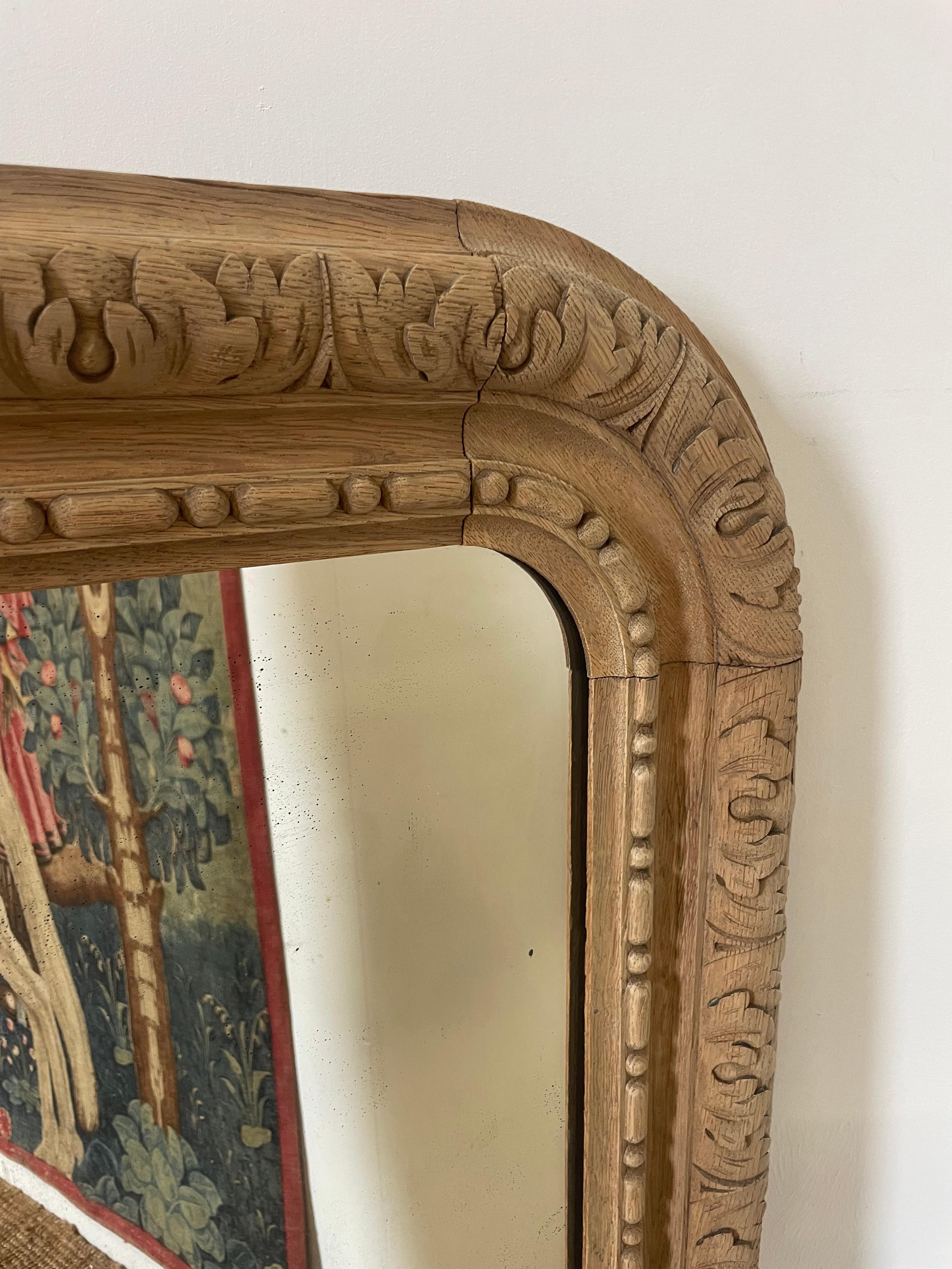 Bleached Carved oak wall mirror / over mantle mirror