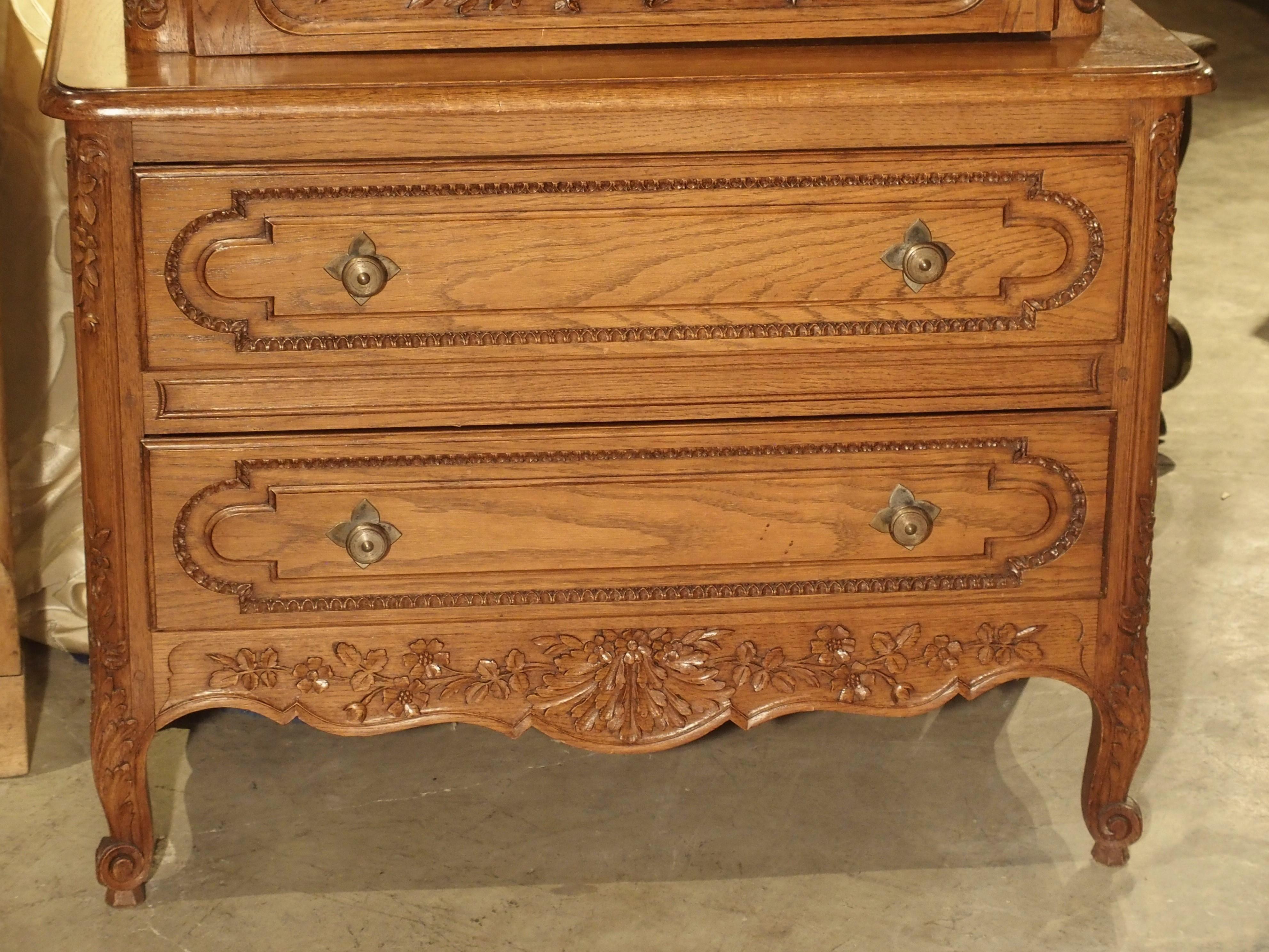 Carved Oak Wedding Cabinet and Chest of Drawers from Normandy, Early 1900s 5