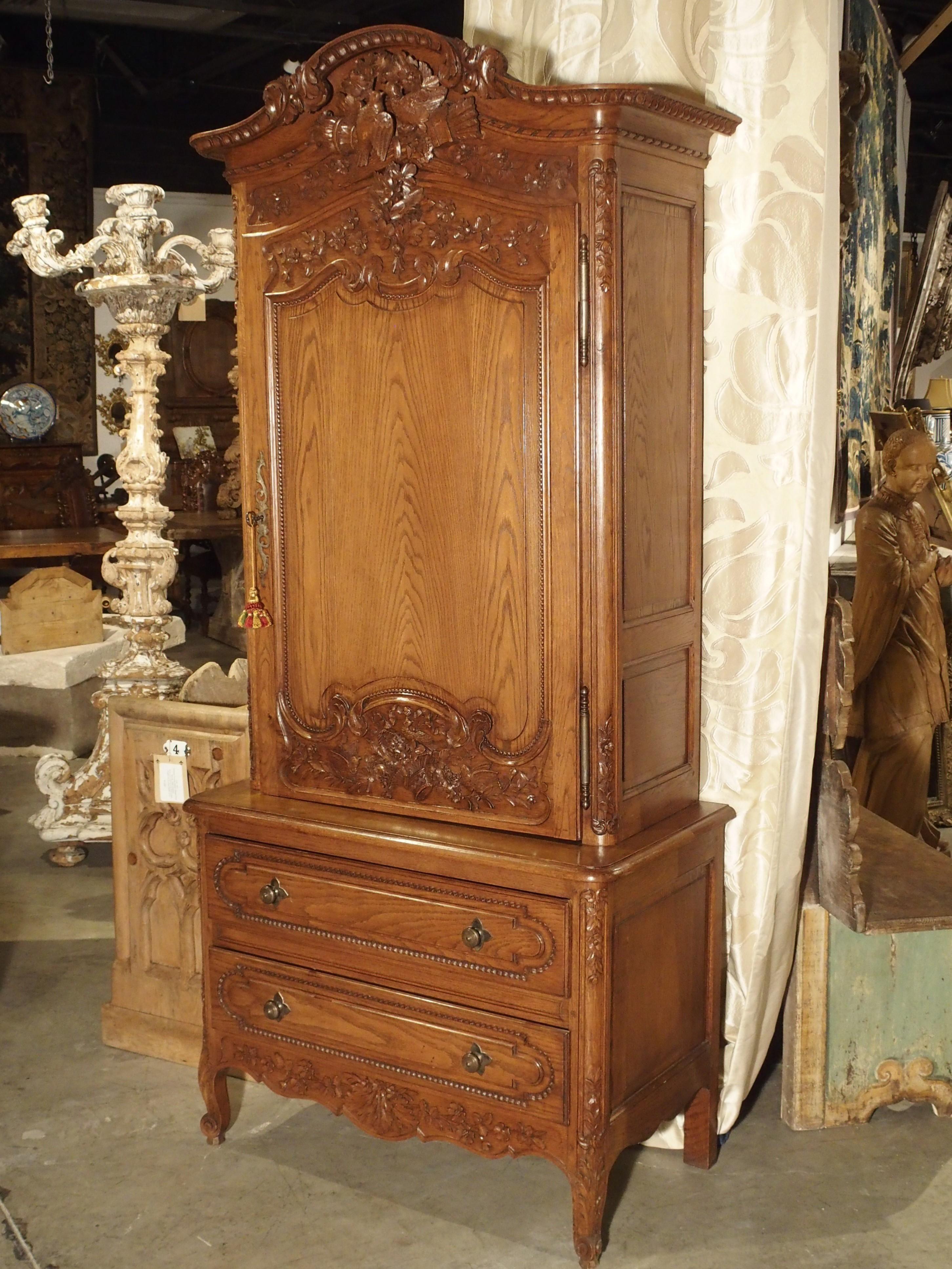 Carved Oak Wedding Cabinet and Chest of Drawers from Normandy, Early 1900s 11