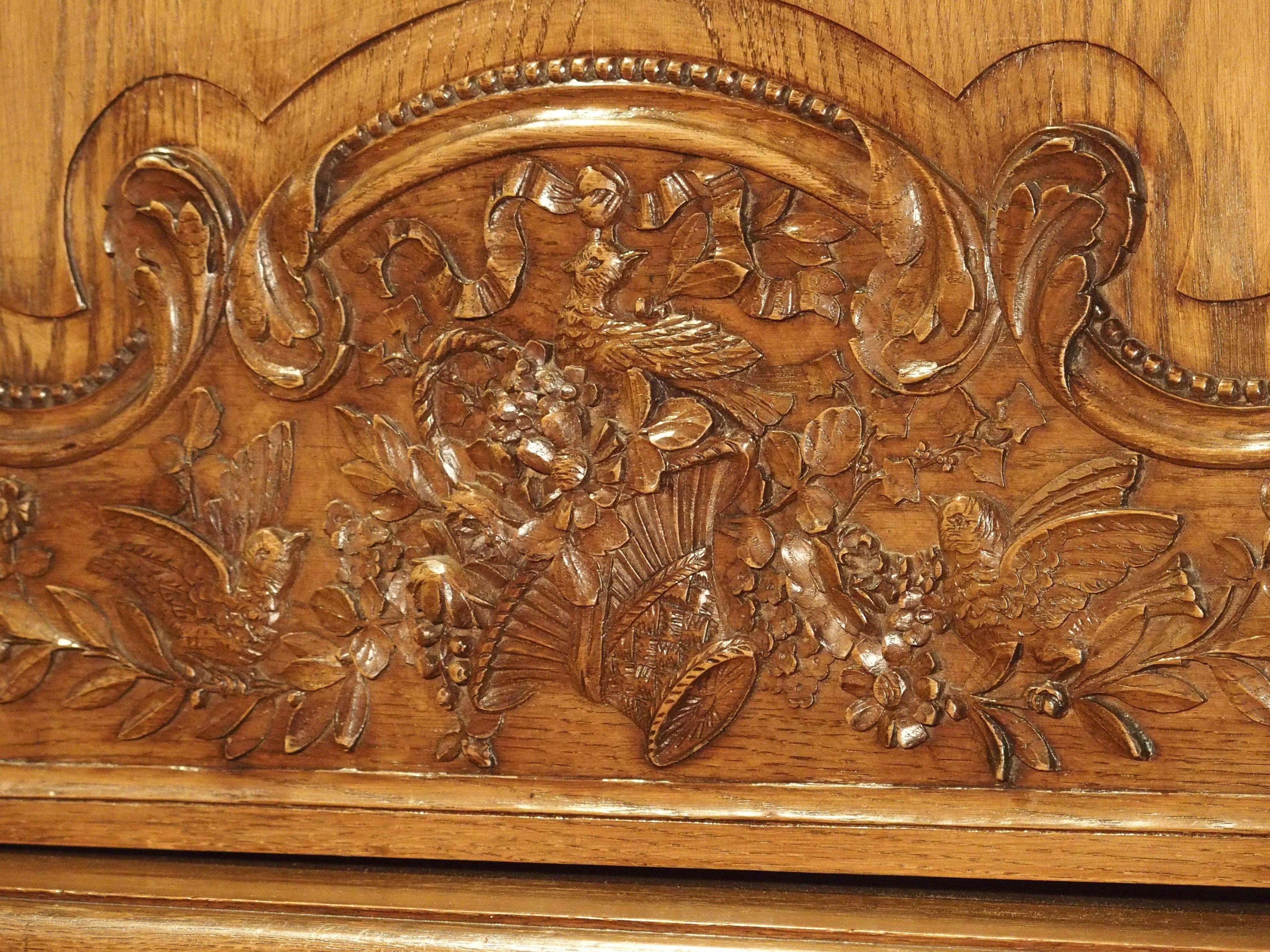 Hand-Carved Carved Oak Wedding Cabinet and Chest of Drawers from Normandy, Early 1900s