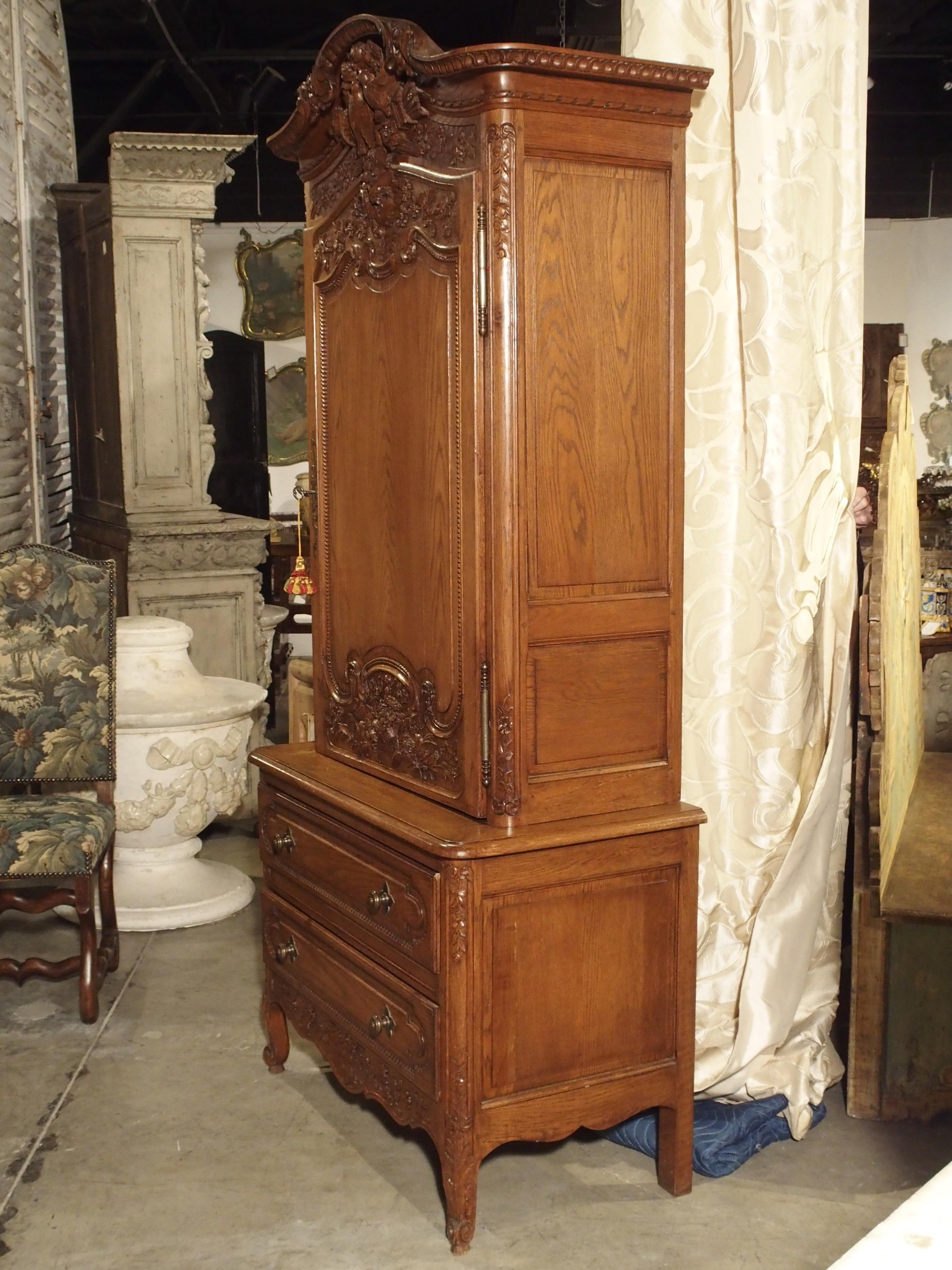 Carved Oak Wedding Cabinet and Chest of Drawers from Normandy, Early 1900s 1