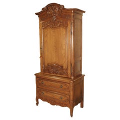 Antique Carved Oak Wedding Cabinet and Chest of Drawers from Normandy, Early 1900s