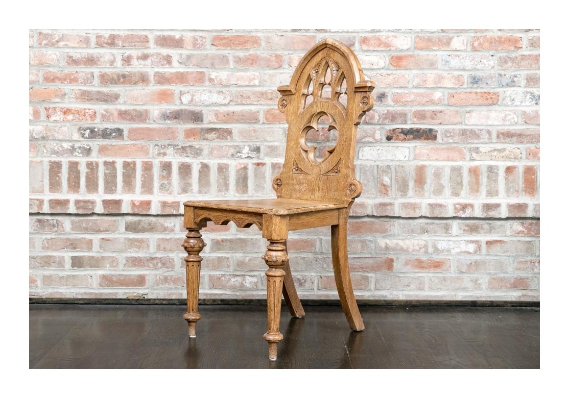Carved Oak William IV Pierced And Carved Gothic Hall Chair For Sale 7