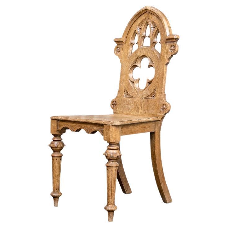 Carved Oak William IV Pierced And Carved Gothic Hall Chair For Sale