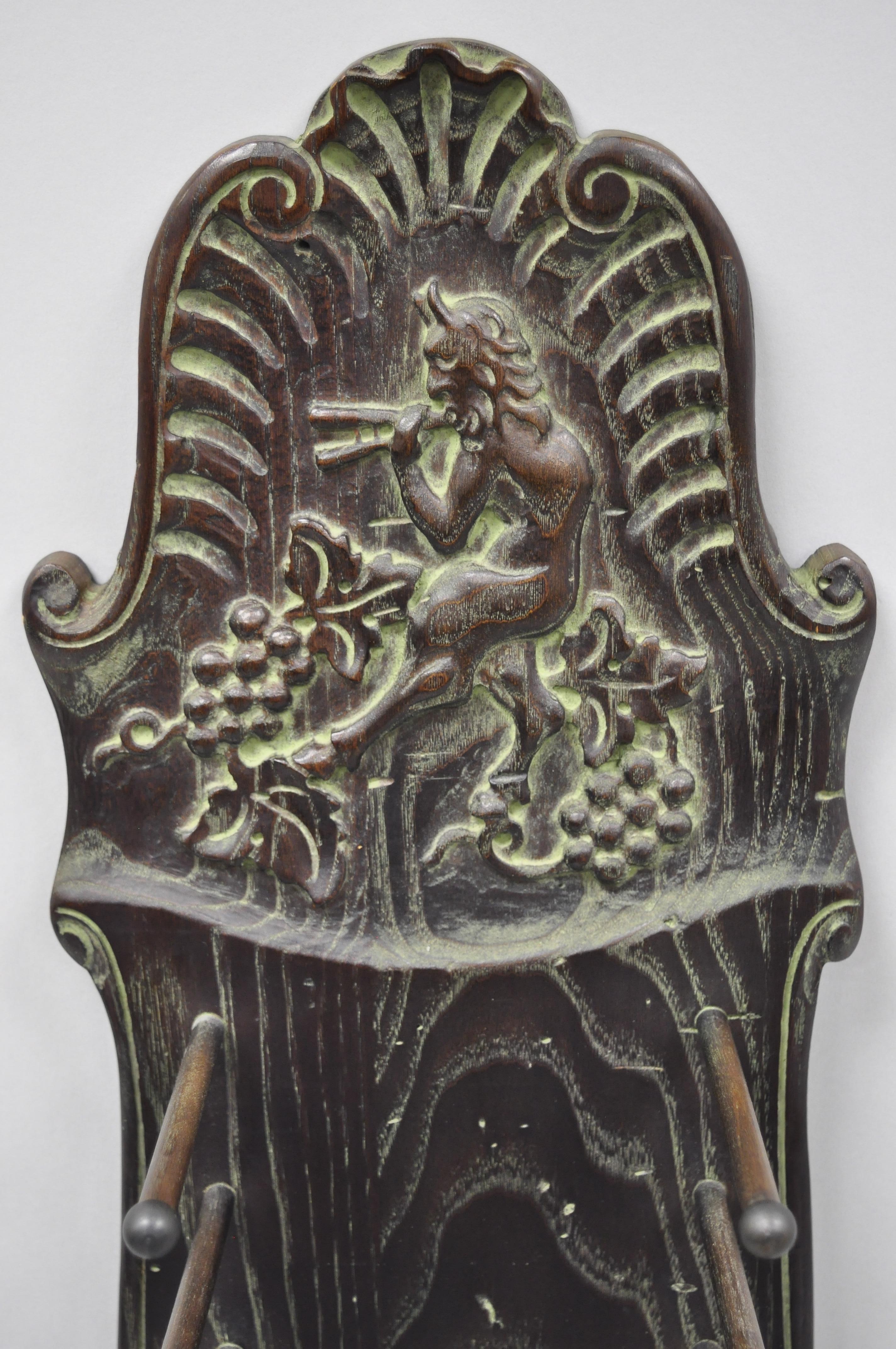 Gothic Carved Oakwood Mythical Fantasy Style Hanging Bookshelf Plate Holder with Satyr