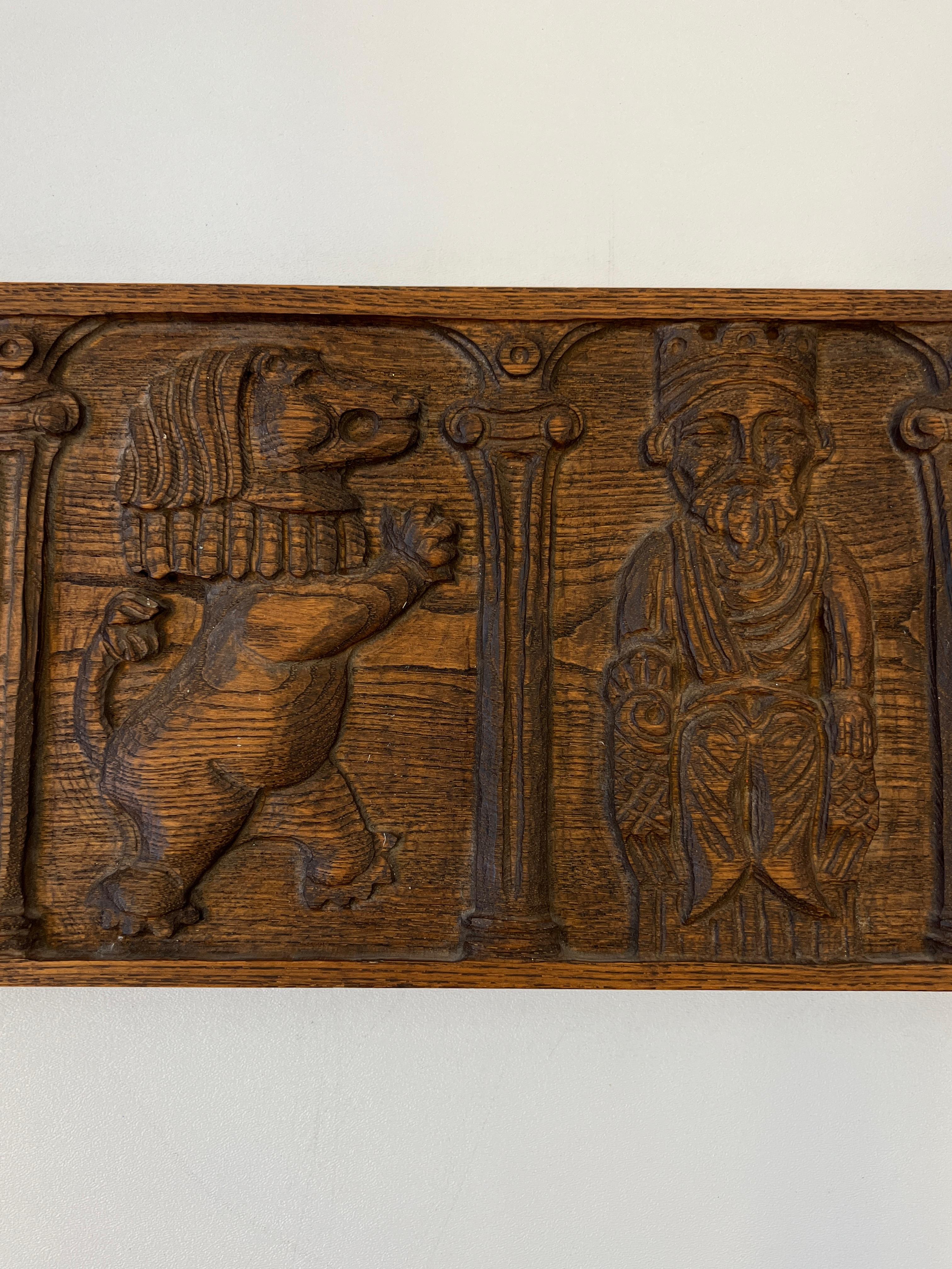 Mid-Century Modern Carved Oak Wood Panel by Evelyn Ackerman  For Sale
