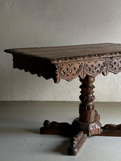 Carved Oak Wood Side Table Belgium, 1800s