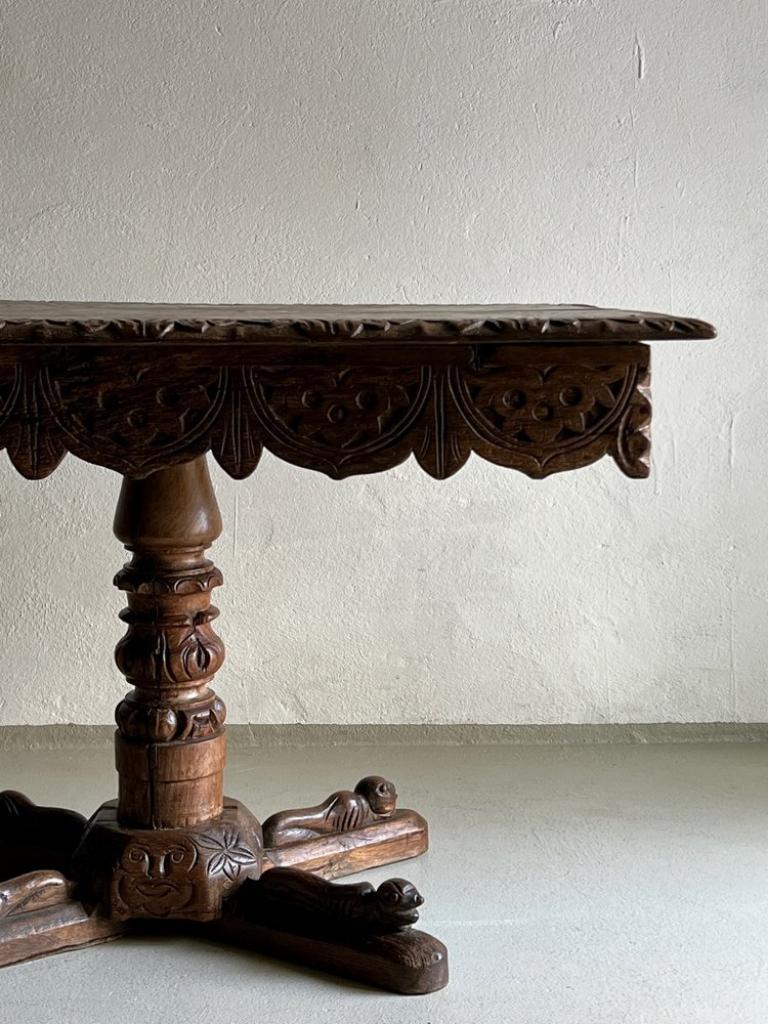 Belgian Carved Oak Wood Side Table Belgium, 1800s For Sale