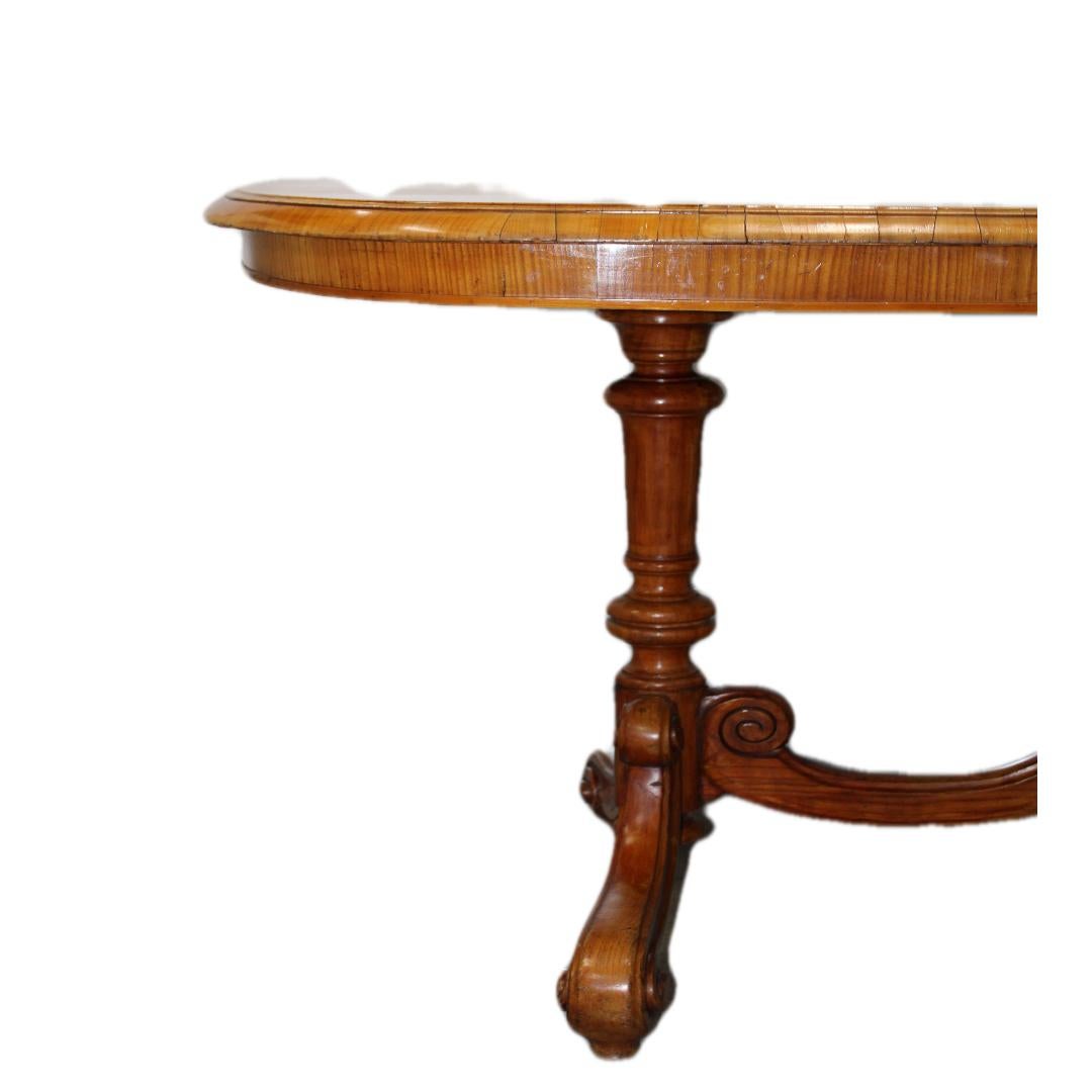 Carved Oblong Table w/ Hand Carved Turned Base In Good Condition For Sale In San Francisco, CA