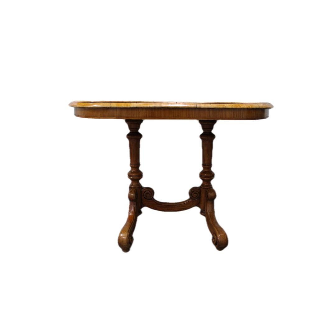 Wood Carved Oblong Table w/ Hand Carved Turned Base For Sale