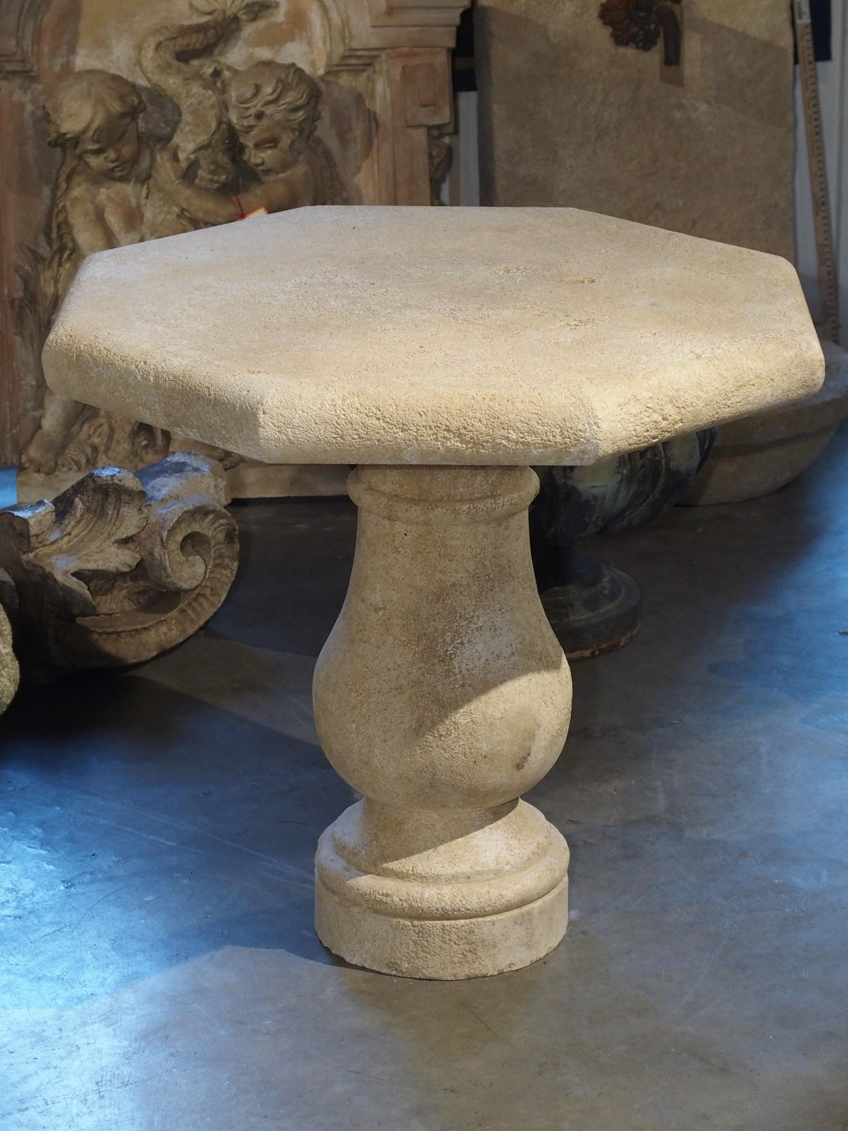 Carved Octagonal Stone Side Table from Provence, France 1