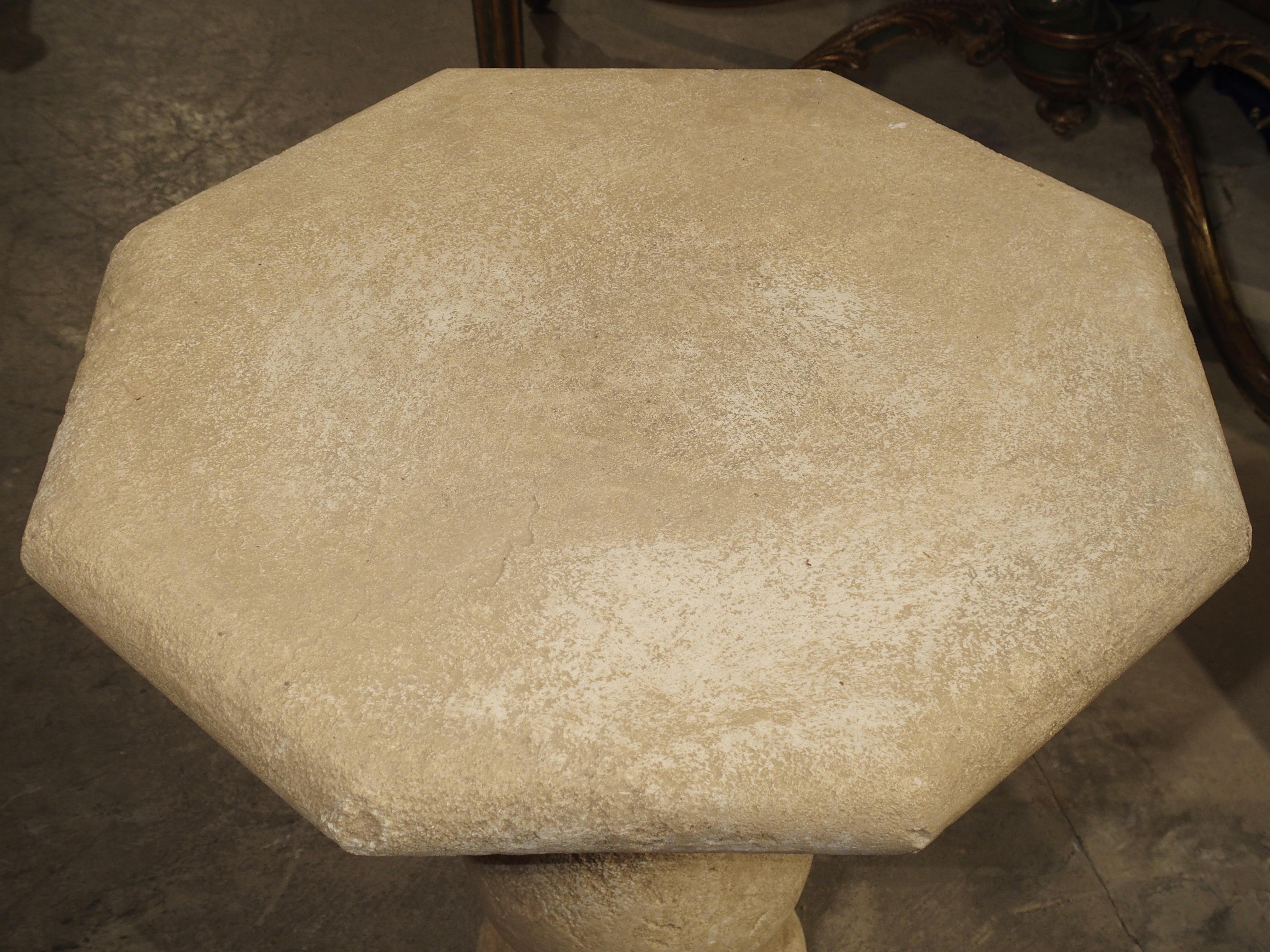 French Carved Octagonal Stone Side Table from Provence, France