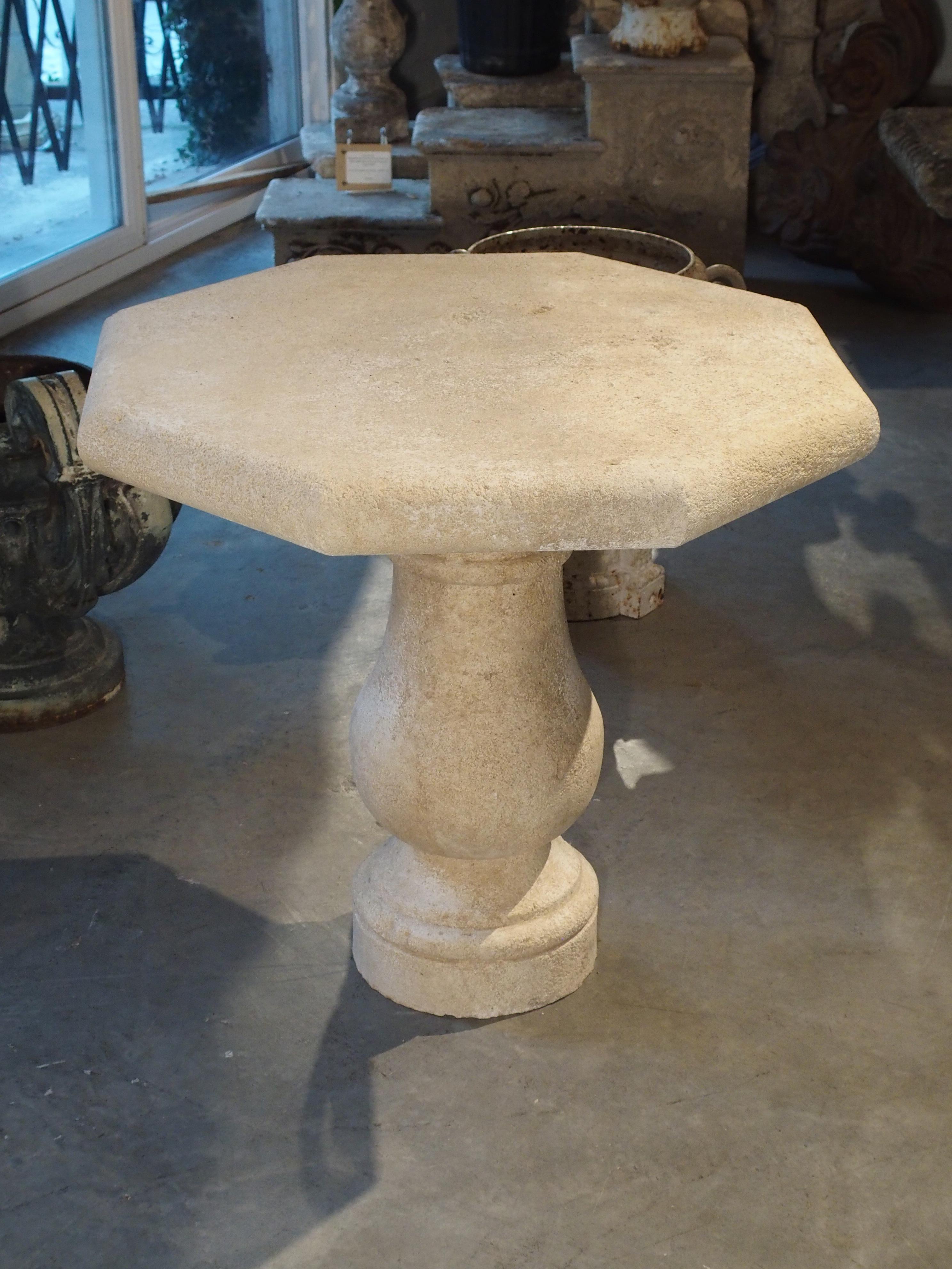 Hand-Carved Carved Octagonal Stone Side Table from Provence, France