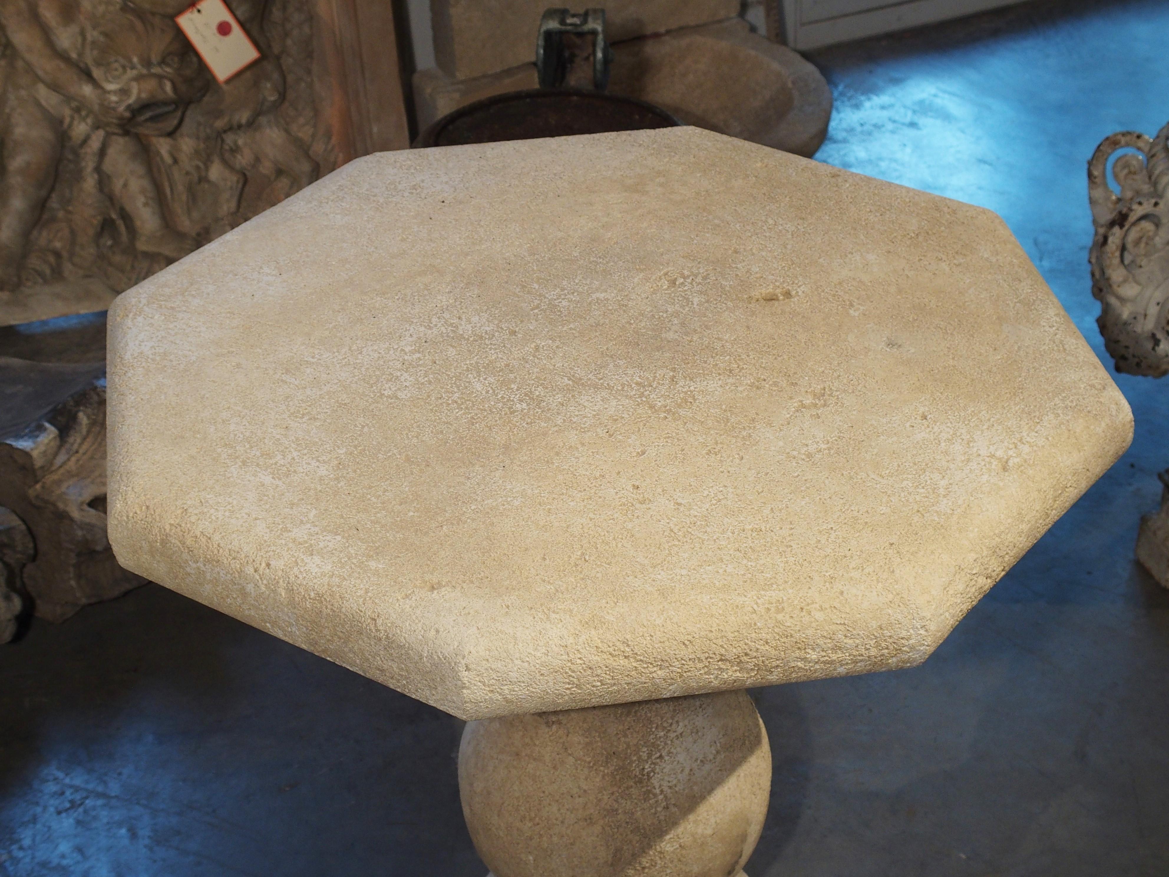 Carved Octagonal Stone Side Table from Provence, France In Good Condition In Dallas, TX