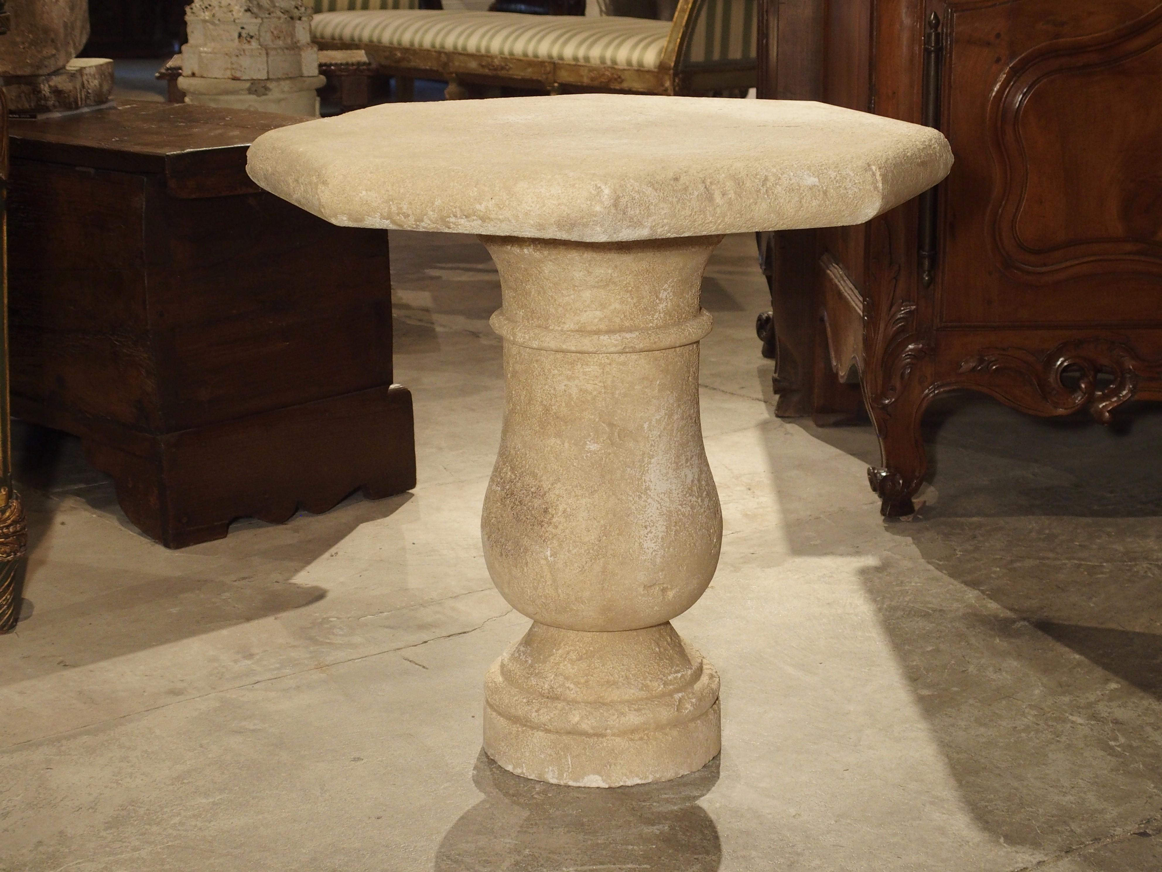 Carved Octagonal Stone Side Table from Provence, France In Good Condition In Dallas, TX