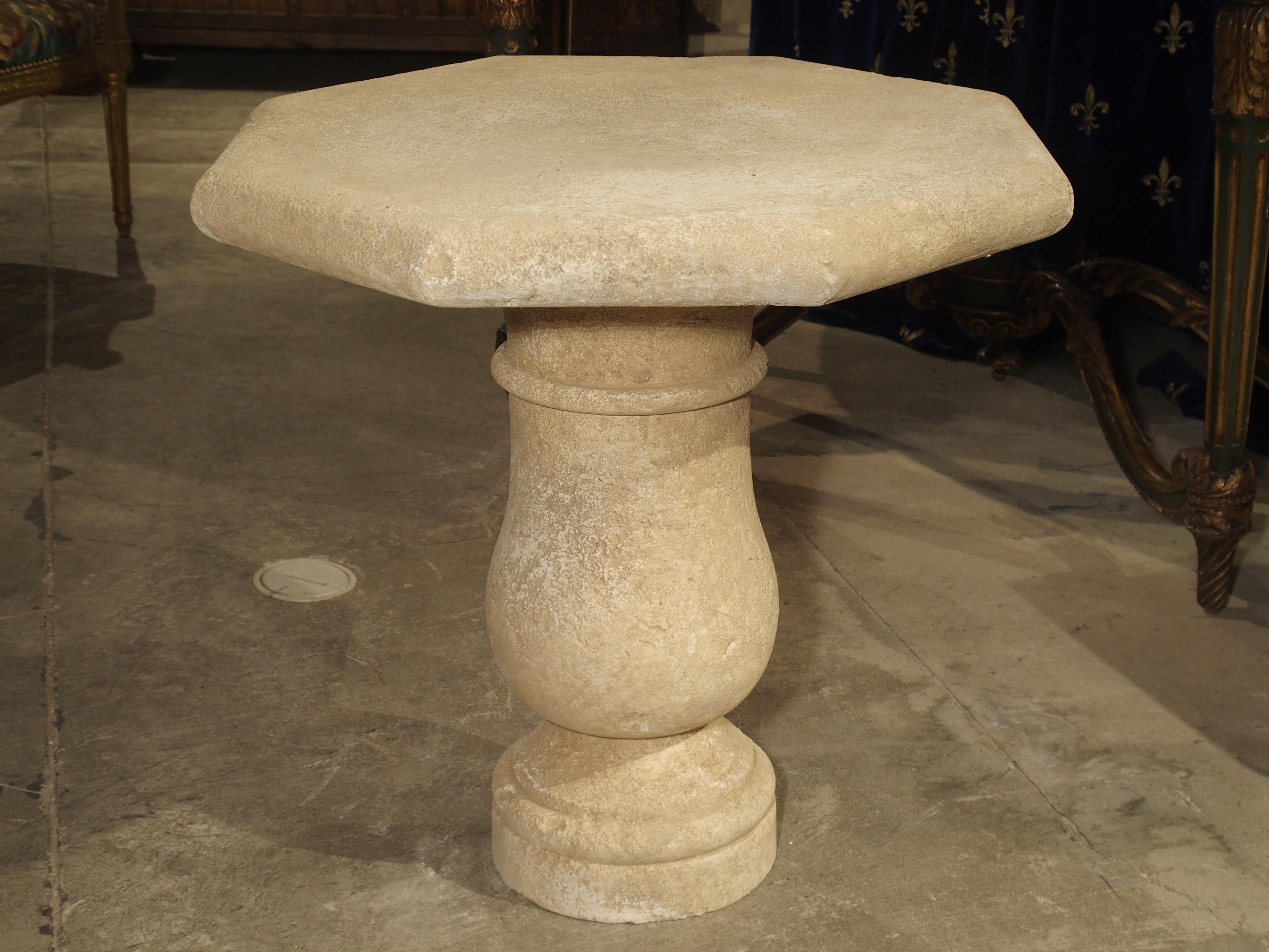 Contemporary Carved Octagonal Stone Side Table from Provence, France