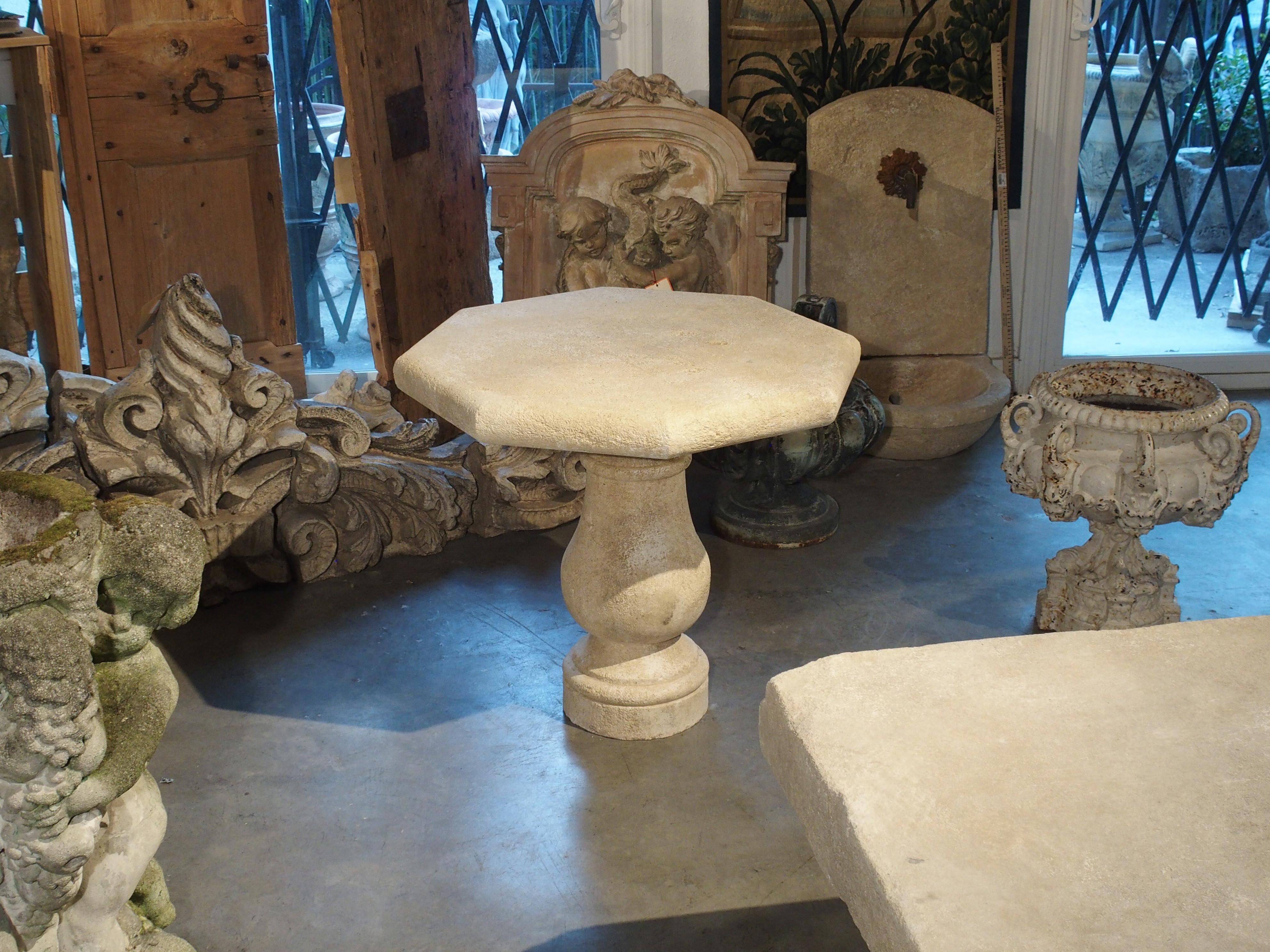 Limestone Carved Octagonal Stone Side Table from Provence, France