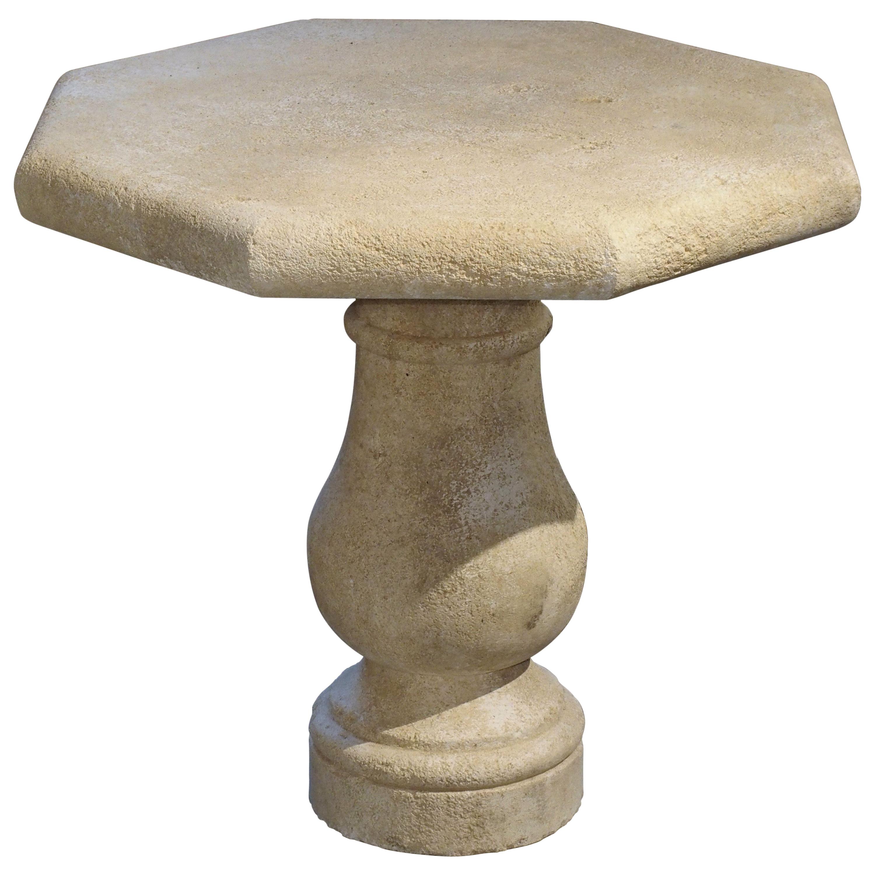 Carved Octagonal Stone Side Table from Provence, France