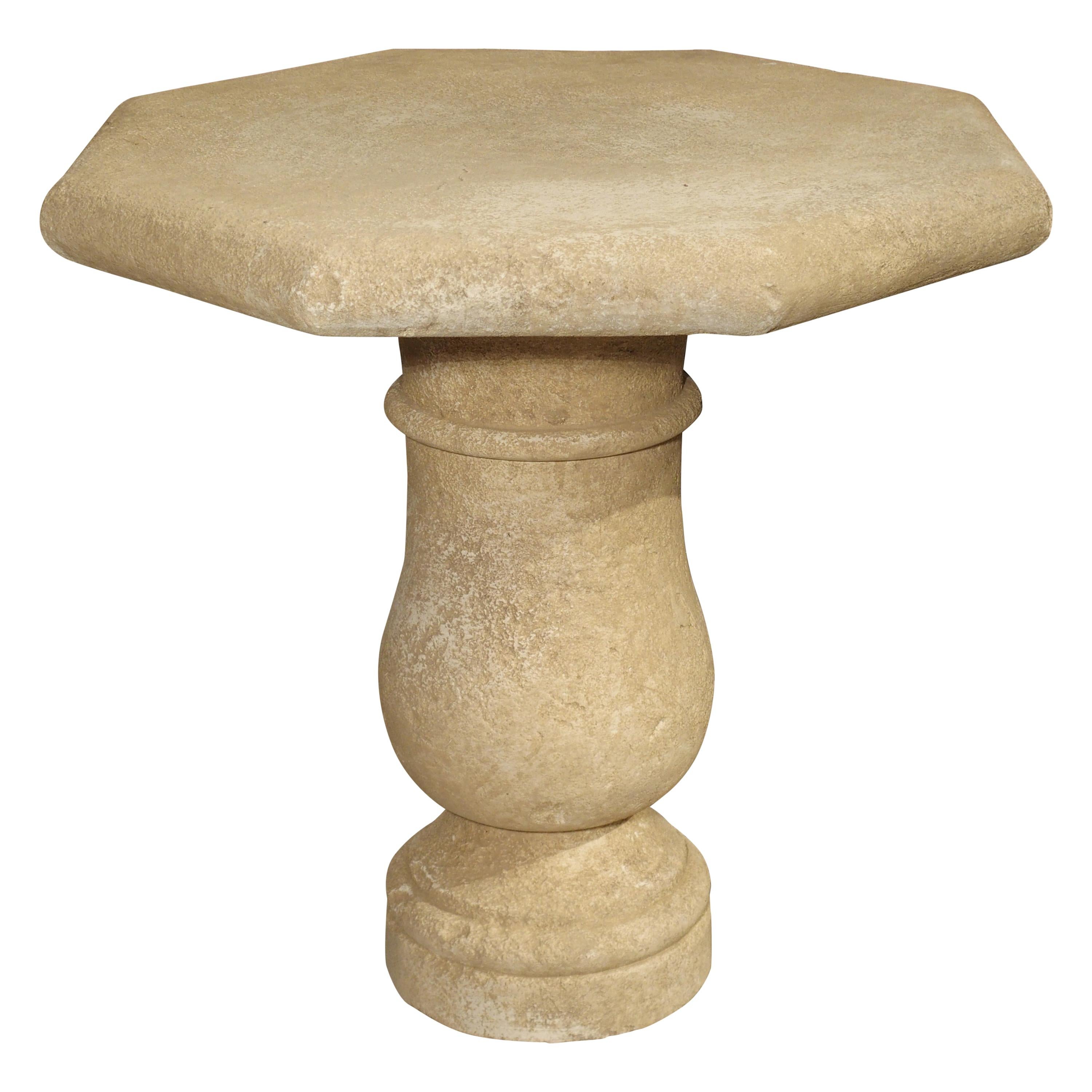 Carved Octagonal Stone Side Table from Provence, France