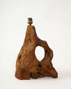 Carved Olive Wood Table Lamp, France 1960's