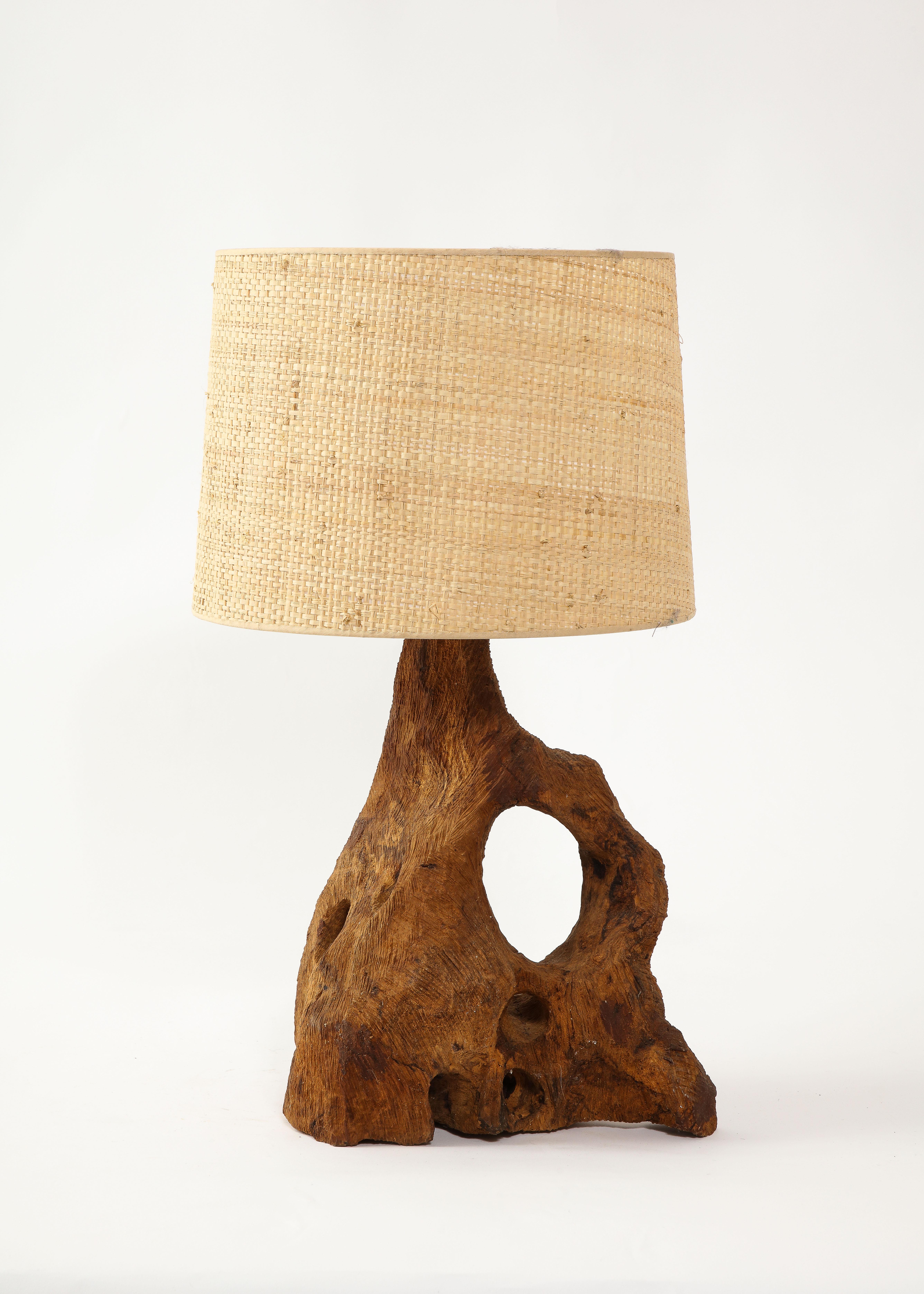 Carved Olive Wood Table Lamp, France 1960's 1