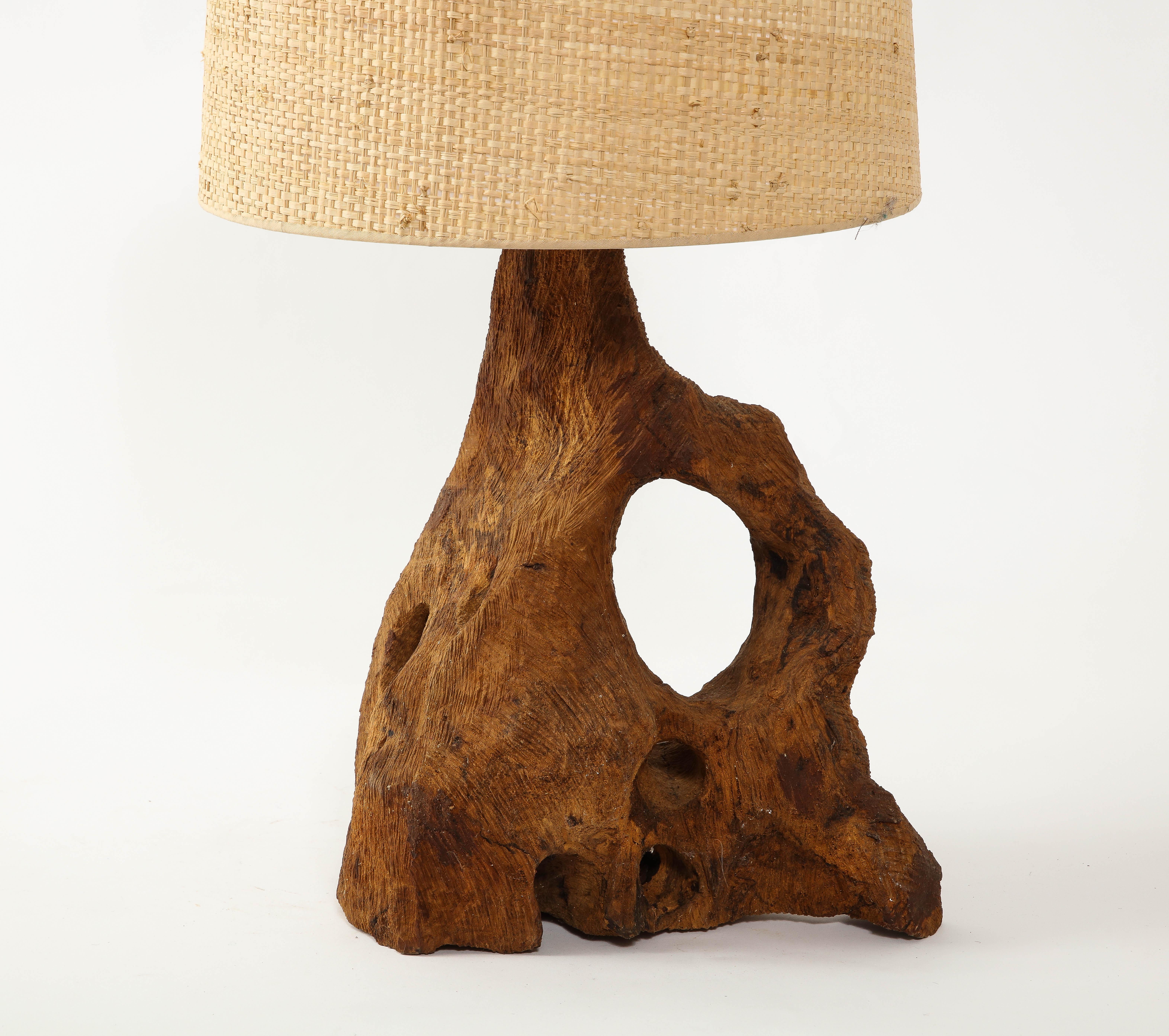 Carved Olive Wood Table Lamp, France 1960's 2