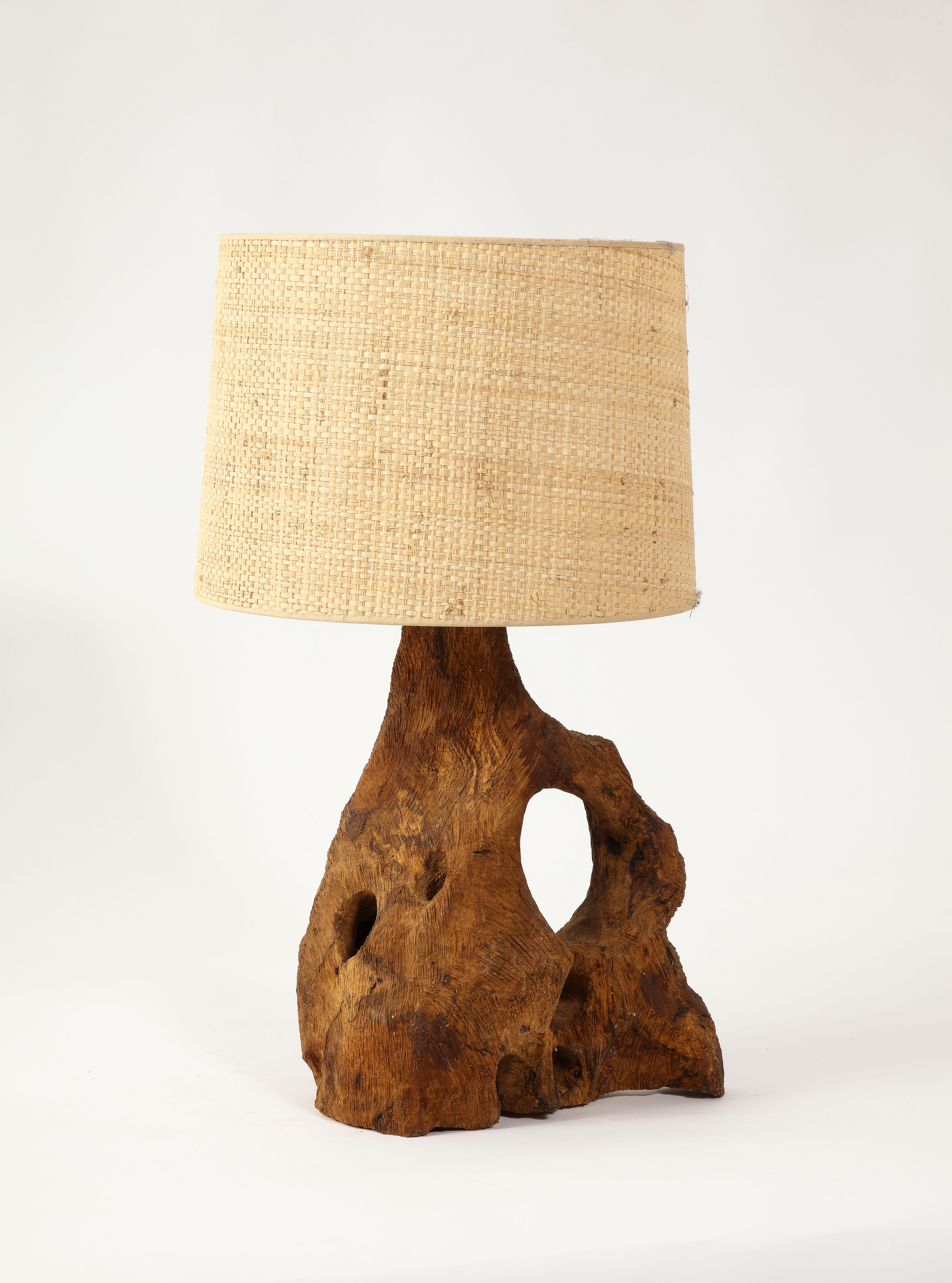 Carved Olive Wood Table Lamp, France 1960's 3