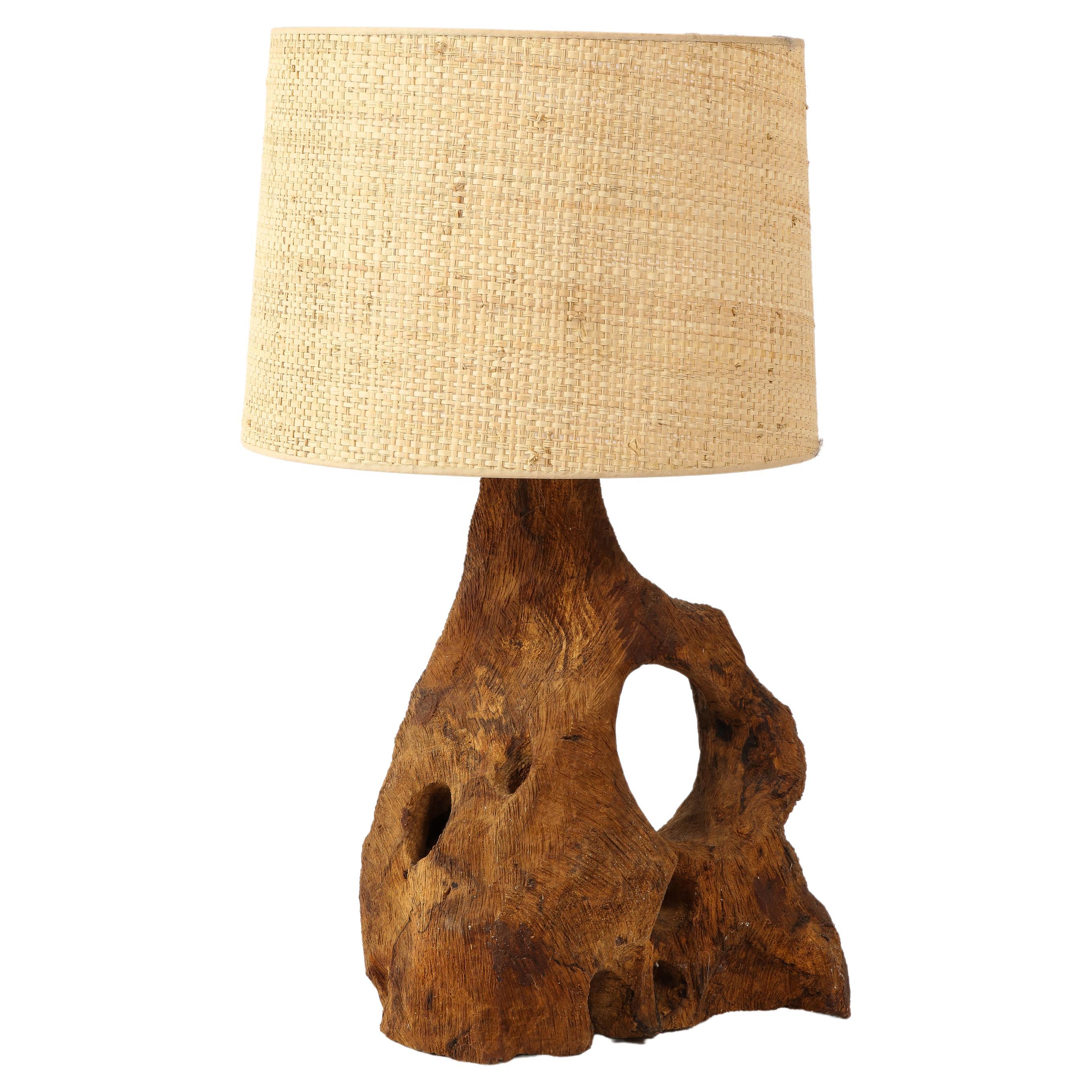 Carved Olive Wood Table Lamp, France 1960's