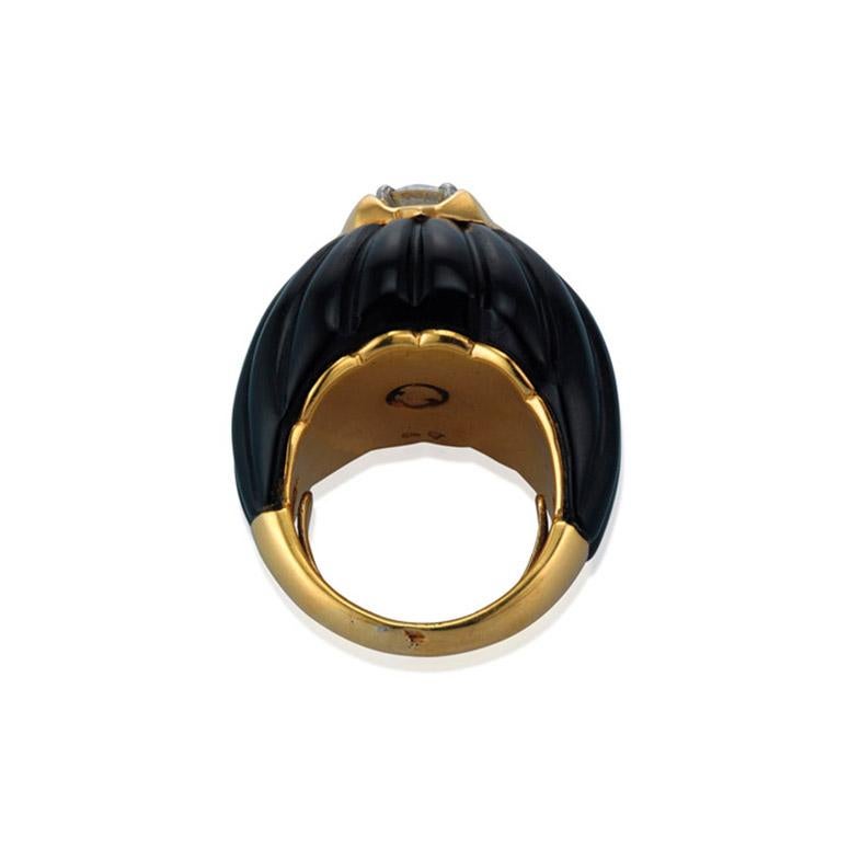Retro Carved Onyx and Diamond Cocktail Ring