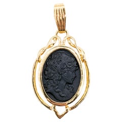 Vintage  Carved Onyx Cameo Pendant Yellow Gold