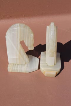 Carved Onyx Horse Head Bookends