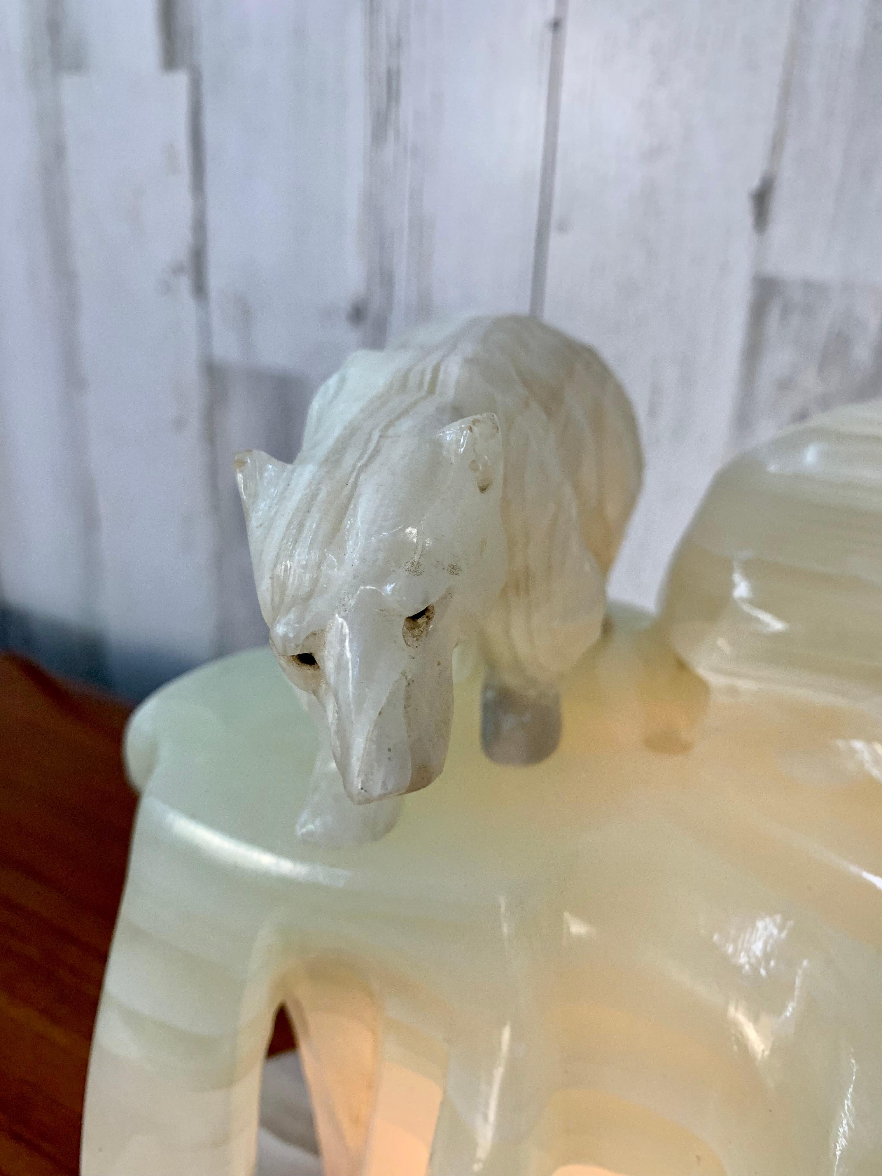 Carved Onyx Polar Bear Sculpture Lamp For Sale 3