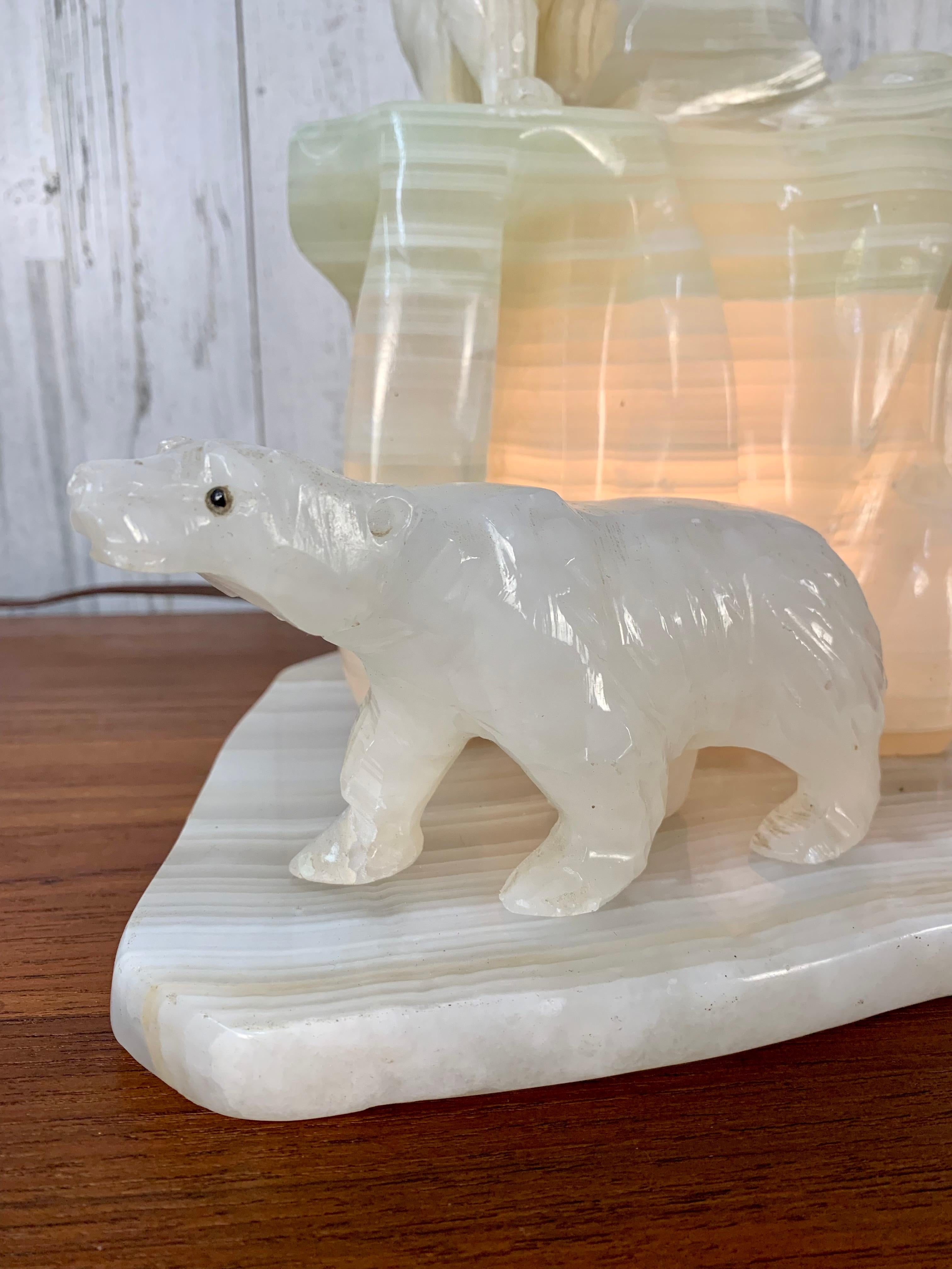 Carved Onyx Polar Bear Sculpture Lamp For Sale 5