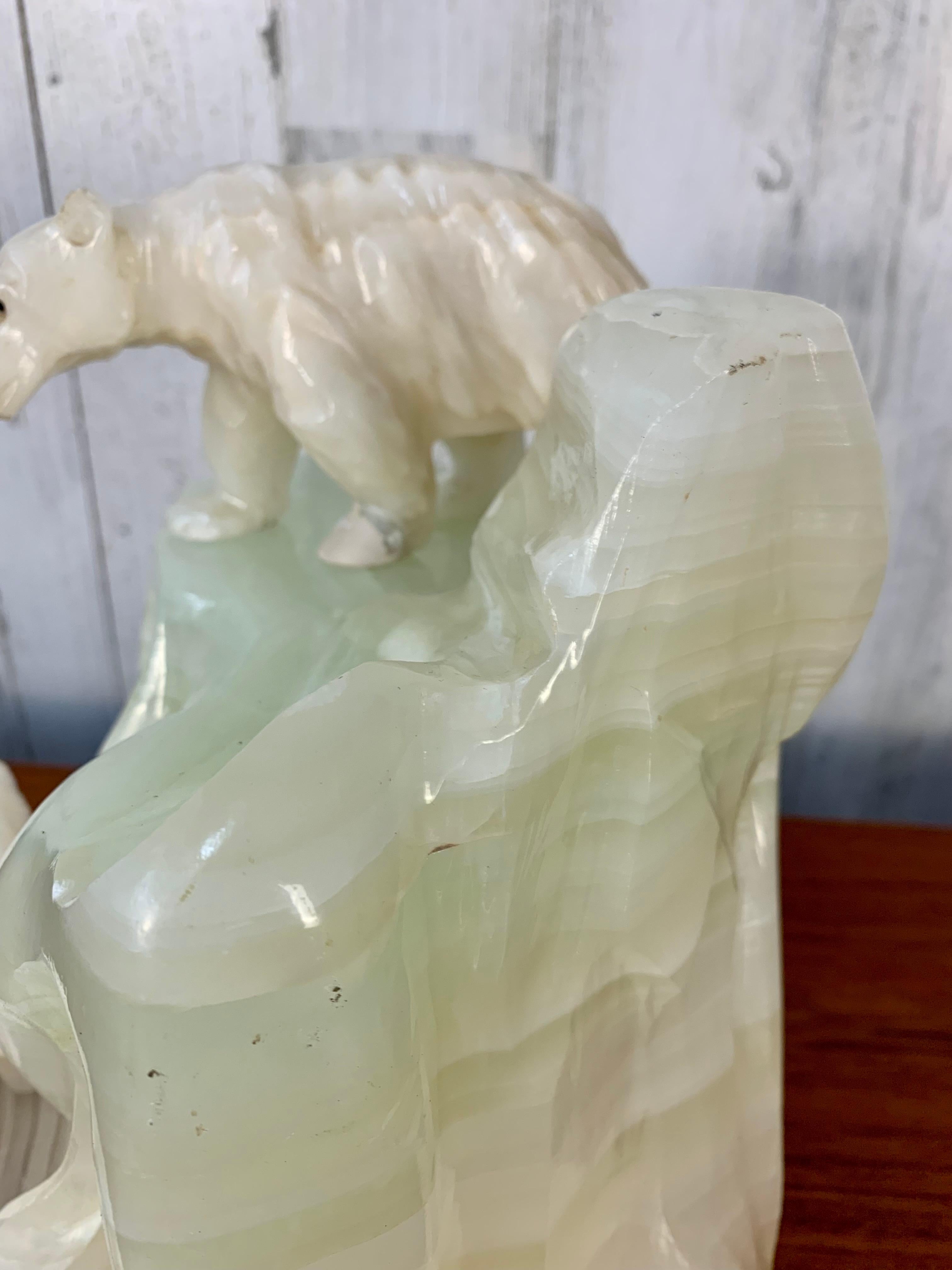 Mexican Carved Onyx Polar Bear Sculpture Lamp For Sale