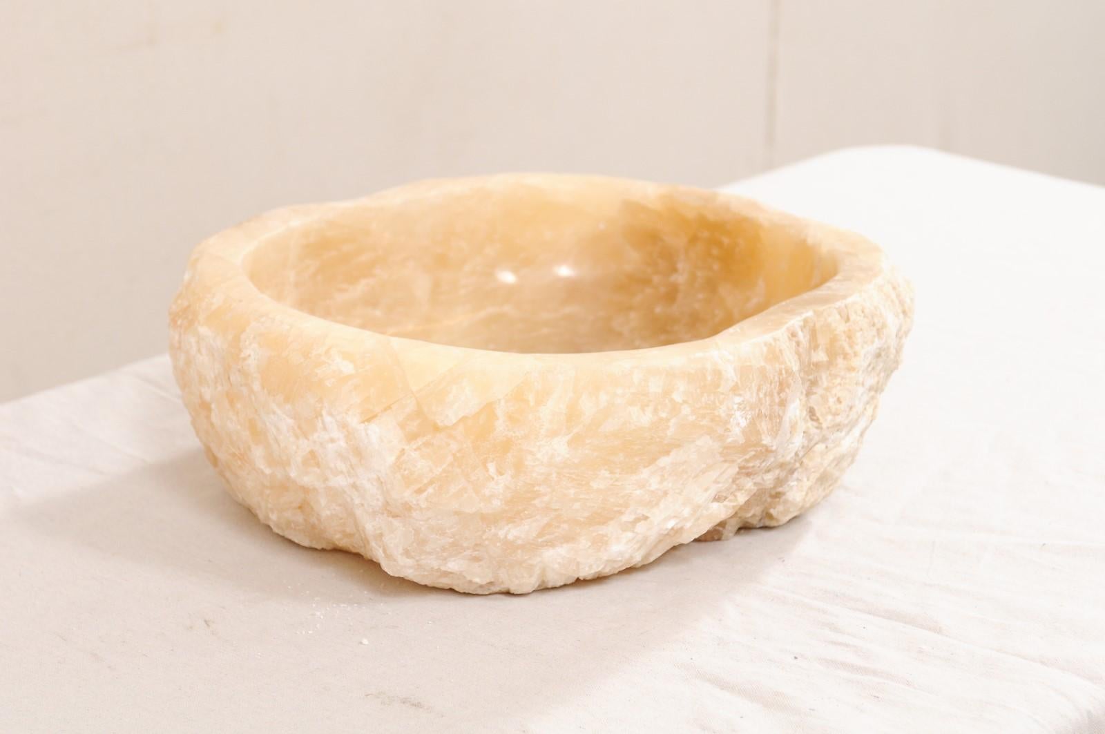 Contemporary Carved Onyx Rock Sink Basin in Cream Color