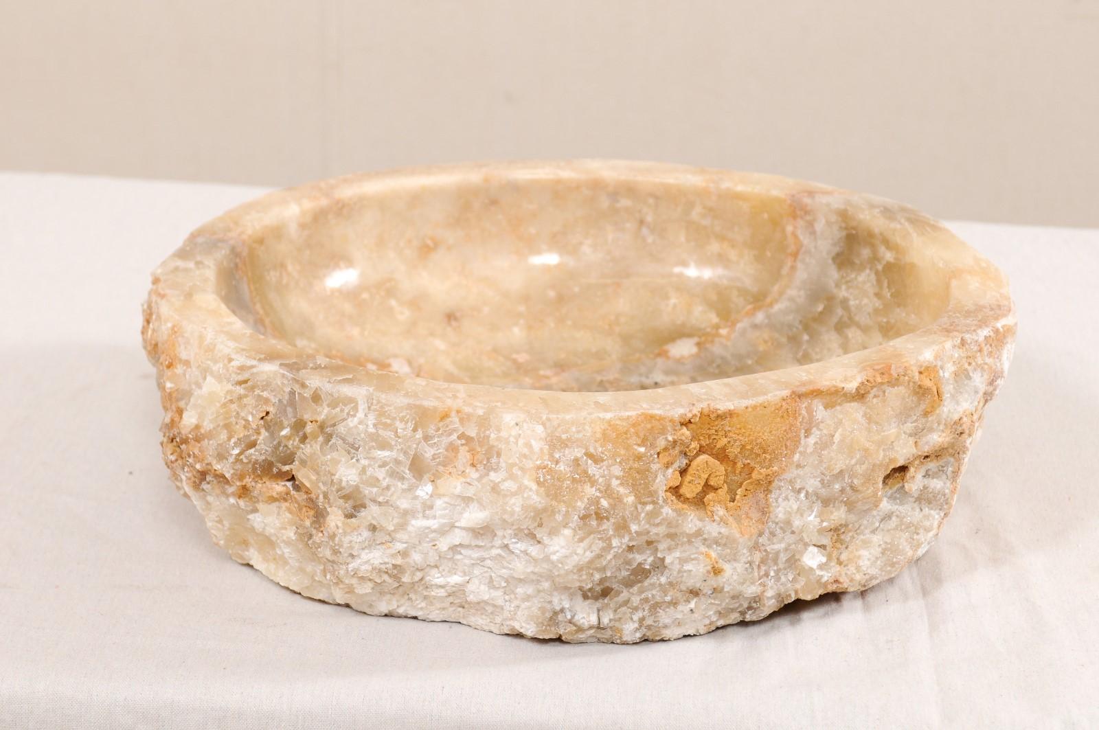 Carved Onyx Rock Sink Basin with Live Edge In Good Condition For Sale In Atlanta, GA