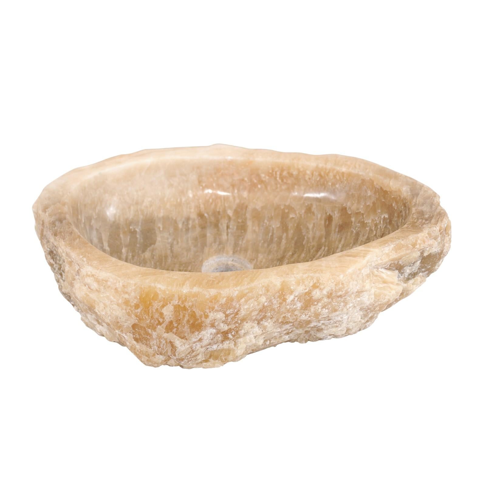 Carved Onyx Sink Basin with Live Edge, Cream and Beige, Natural Stone For Sale