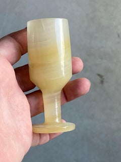 Carved Onyx Stemware Set with Oval Tray, Vintage Barware, Circa 1960s