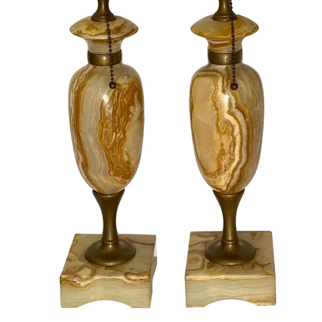 Pair of Onyx and Bronze Lamps In Good Condition For Sale In New York, NY