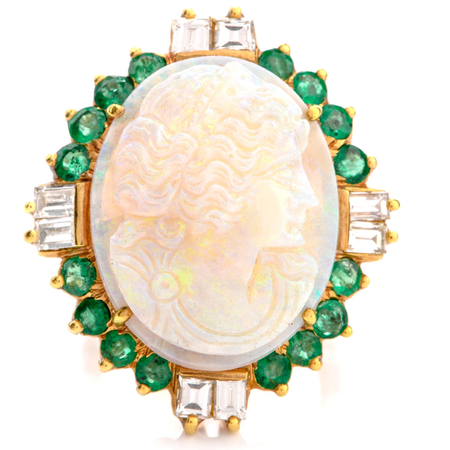 This vintage ring was inspired by the likeness of Tethys, the Titan goddess of 

the primal font of freshwater which nourishes the Earth.

Crafted in 18K gold, a carved silhouette of Tethys in an oval shaped

stone of genuine Opal adorns the center