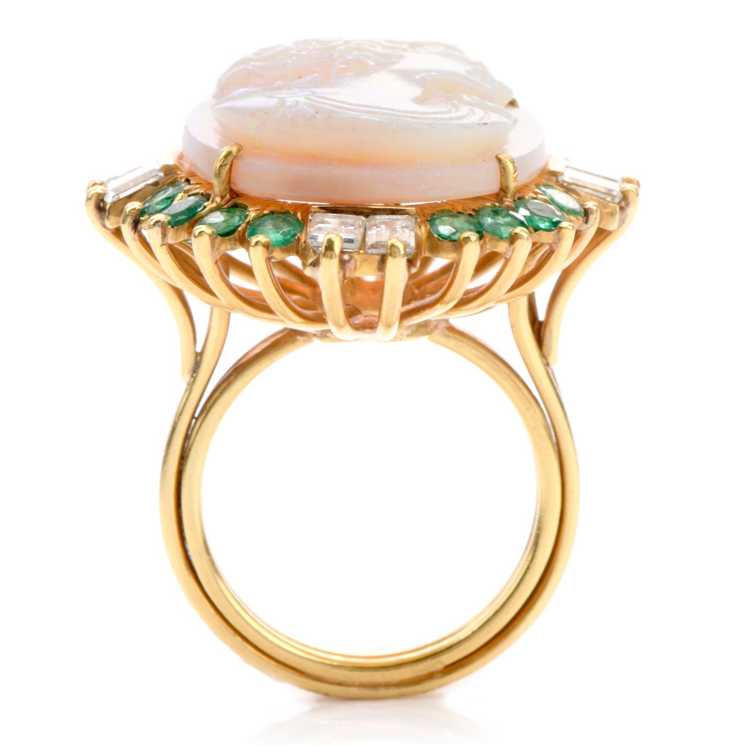 Carved Opal Diamond Emerald 18 Karat Cocktail Ring 1