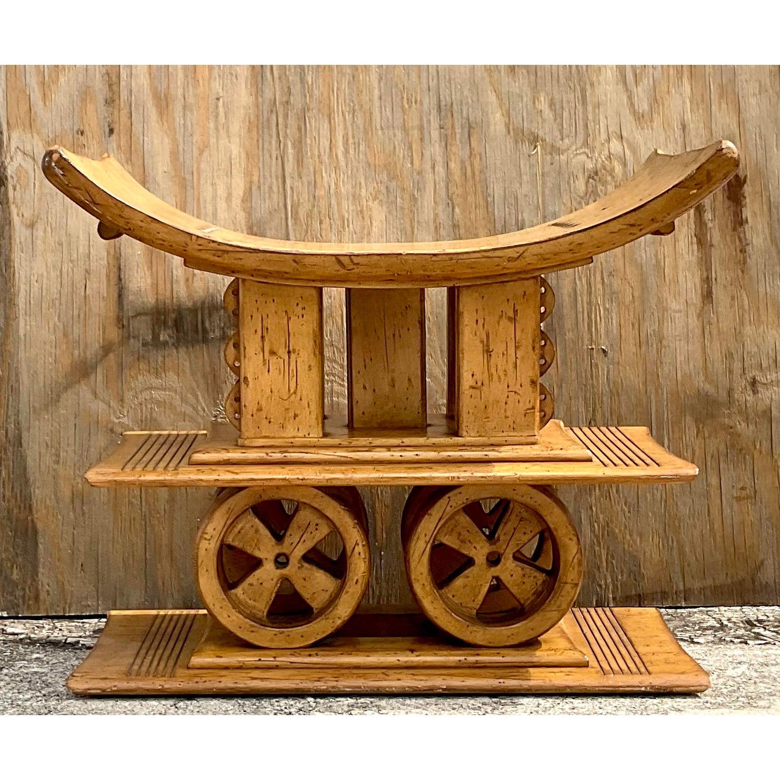 North American Carved Organic Ashanti Style Stacked Stool